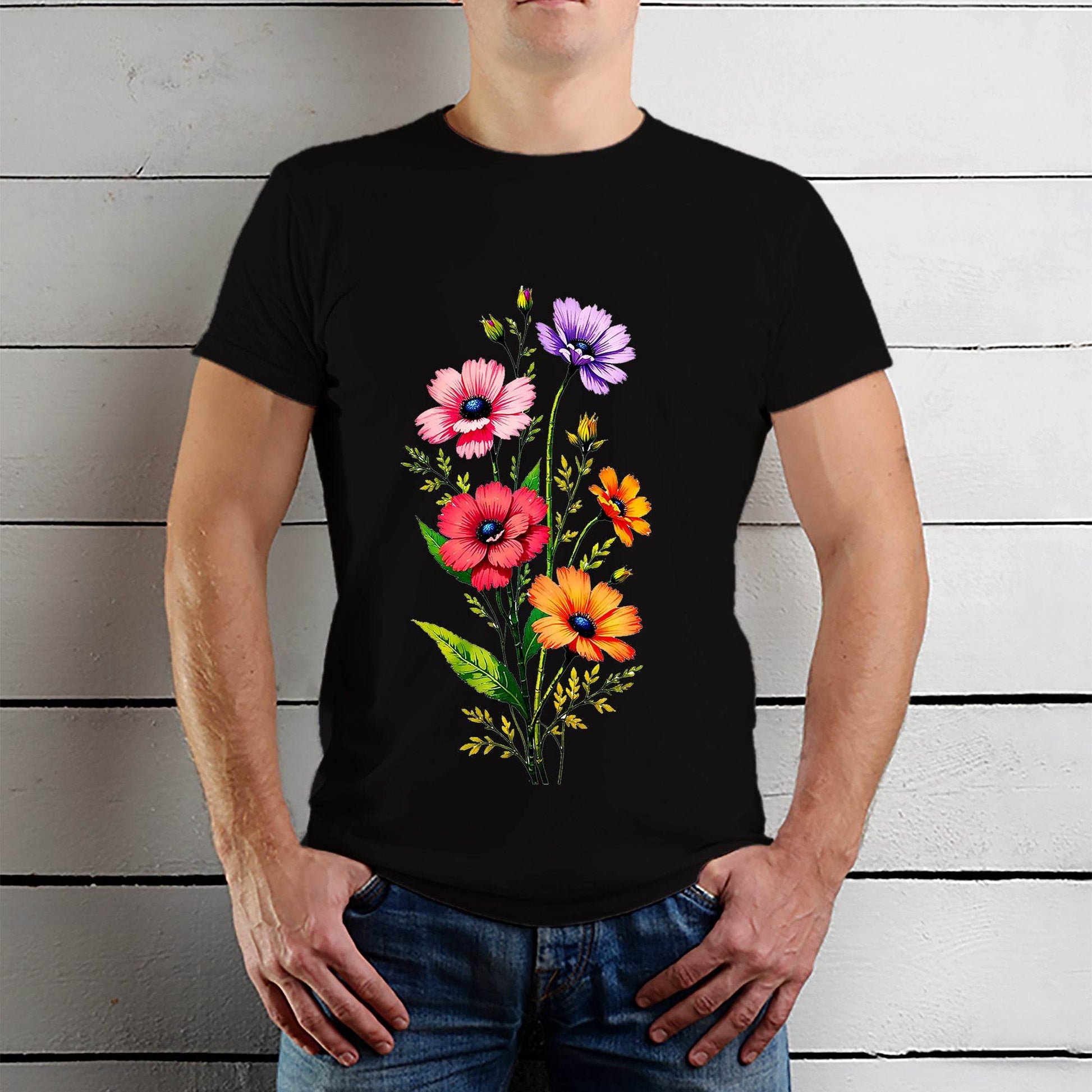 Meadow Flowers - Unisex Round Neck Regular Fit 100% Combed Cotton Half Sleeve T-Shirt - Mojilo Mart
