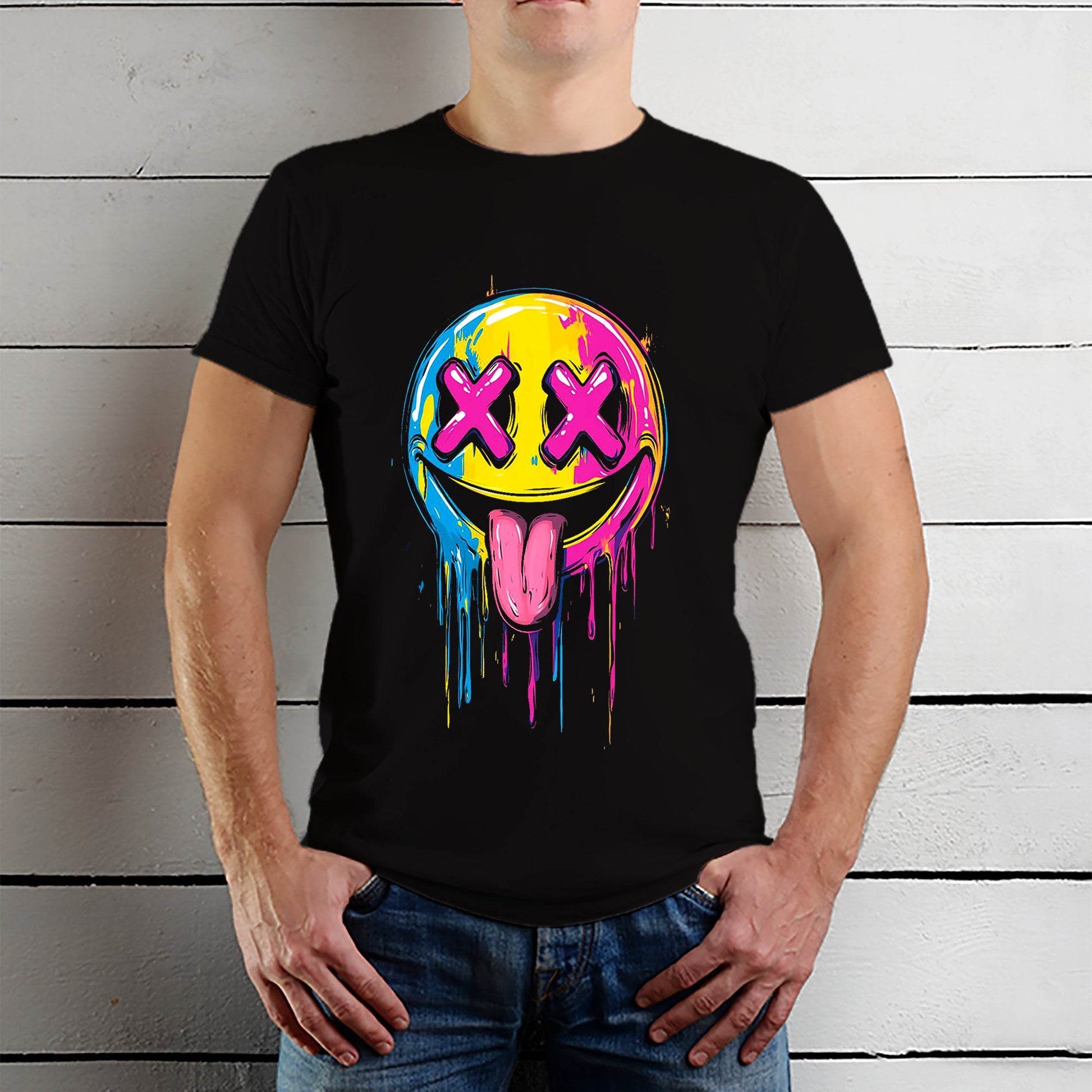Melting Glitchy Smiling Face - Unisex Round Neck Regular Fit 100% Combed Cotton Half Sleeve T-Shirt - Mojilo Mart