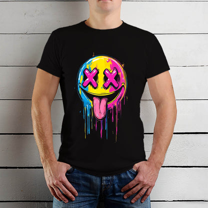 Melting Glitchy Smiling Face - Unisex Round Neck Regular Fit 100% Combed Cotton Half Sleeve T-Shirt - Mojilo Mart