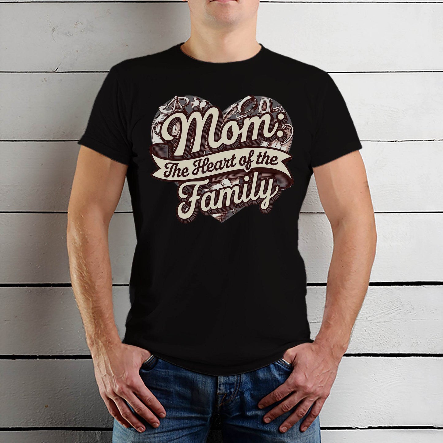 Mom The Heart Of The Family - Unisex Round Neck Regular Fit 100% Combed Cotton Half Sleeve T-Shirt - Mojilo Mart