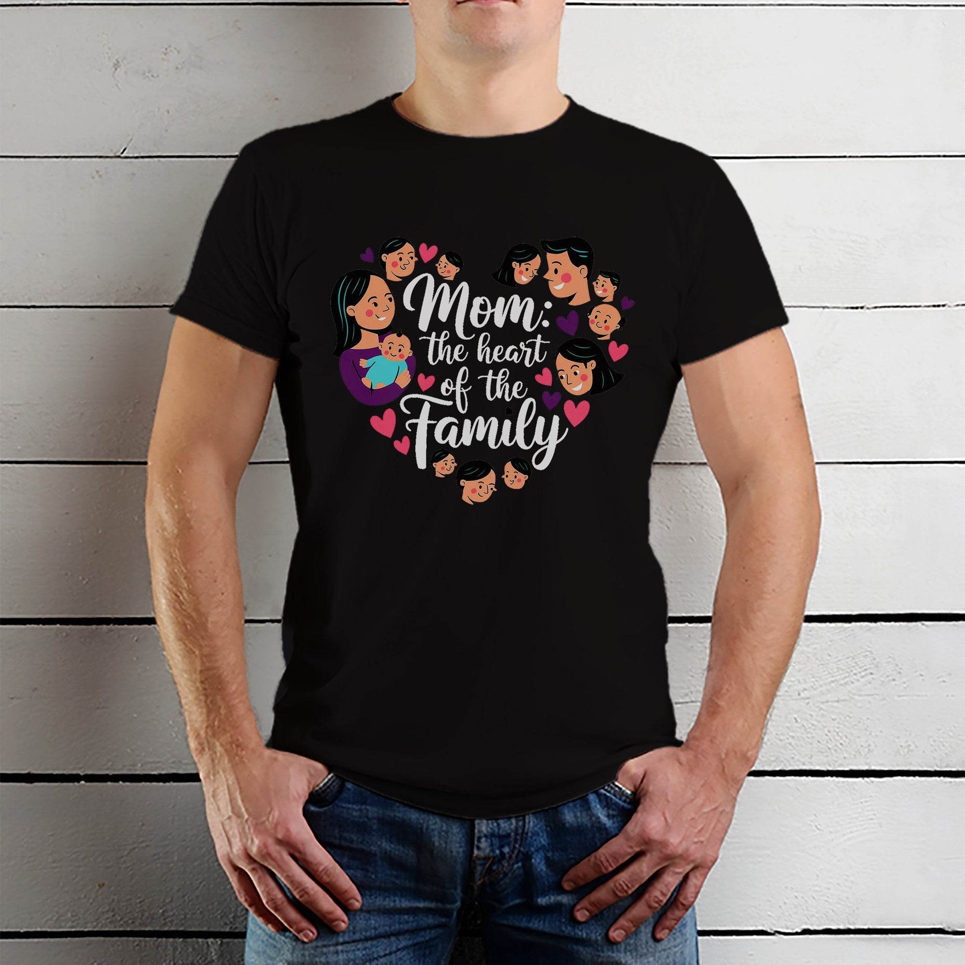 Mom the heart of the Family Print- Unisex Round Neck Regular Fit 100% Combed Cotton Half Sleeve T-Shirt - Mojilo Mart