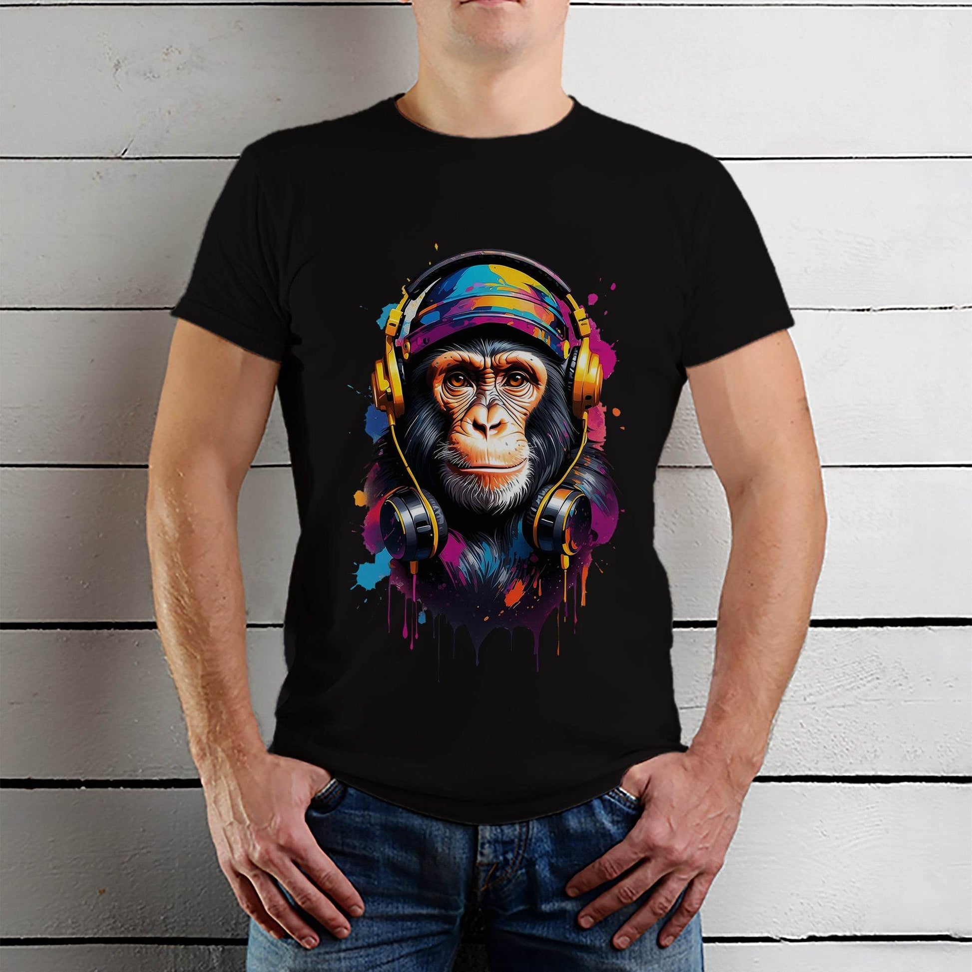 Monkey With Headphones - Unisex Round Neck Regular Fit 100% Combed Cotton Half Sleeve T-Shirt - Mojilo Mart
