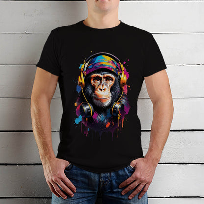 Monkey With Headphones - Unisex Round Neck Regular Fit 100% Combed Cotton Half Sleeve T-Shirt - Mojilo Mart