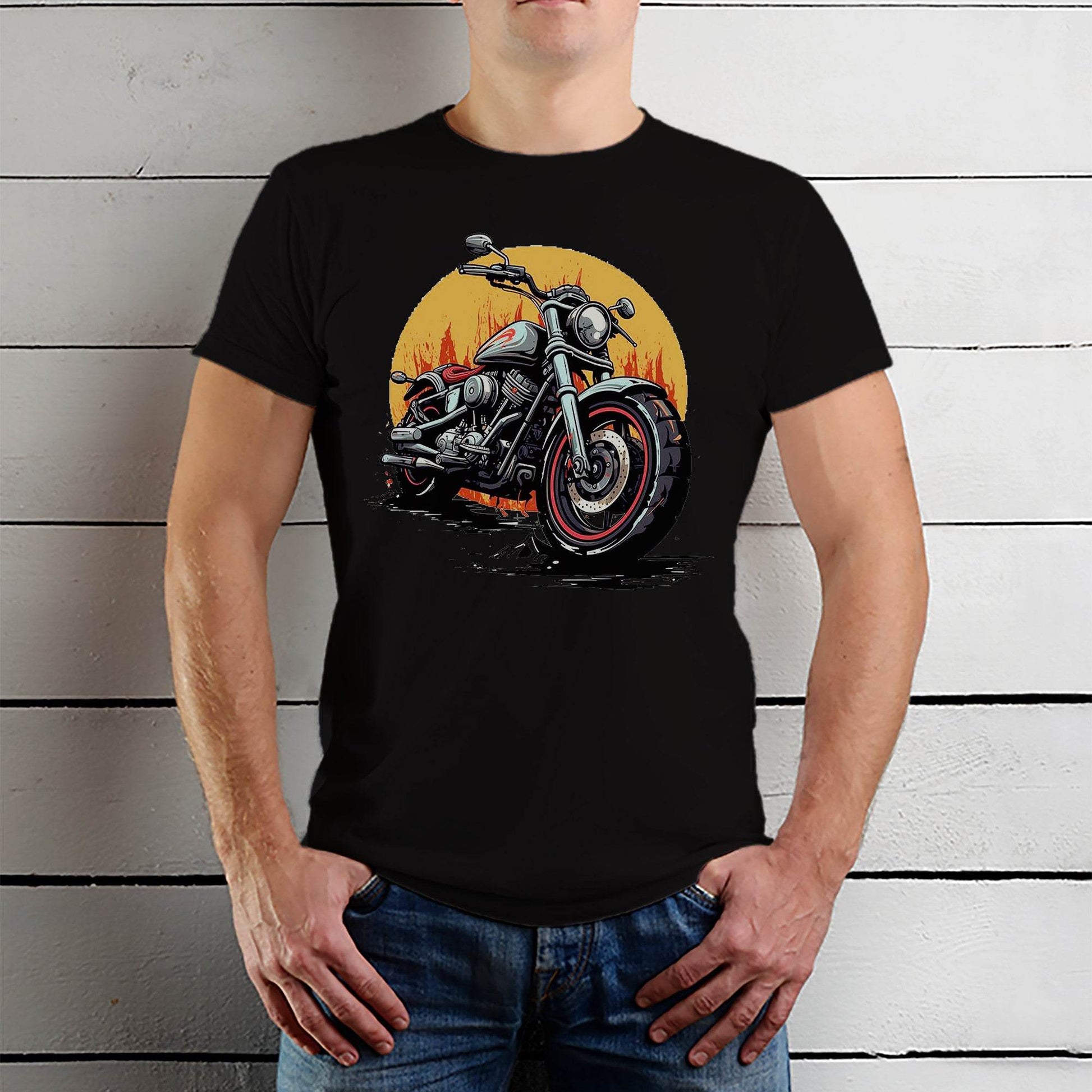 Motorcycle with a sunset - Unisex Round Neck Regular Fit 100% Combed Cotton Half Sleeve T-Shirt - Mojilo Mart