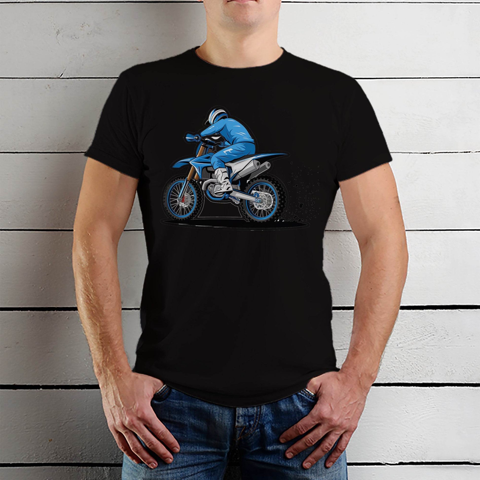 Motorcyclist In Blue And White Riding - Unisex Round Neck Regular Fit 100% Combed Cotton Half Sleeve T-Shirt - Mojilo Mart