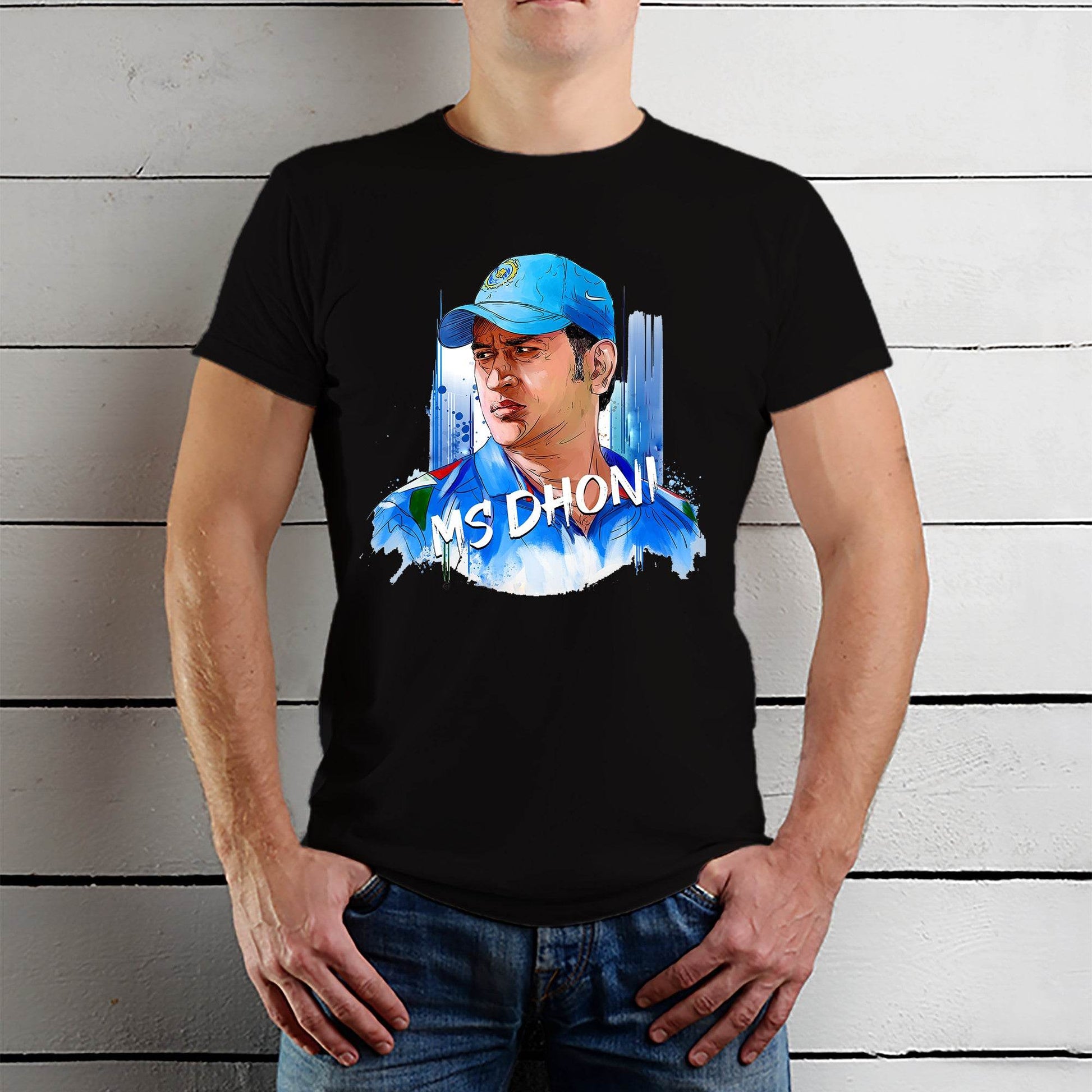 Ms Dhoni Photo Print - Unisex Round Neck Regular Fit 100% Combed Cotton Half Sleeve T-Shirt - Mojilo Mart