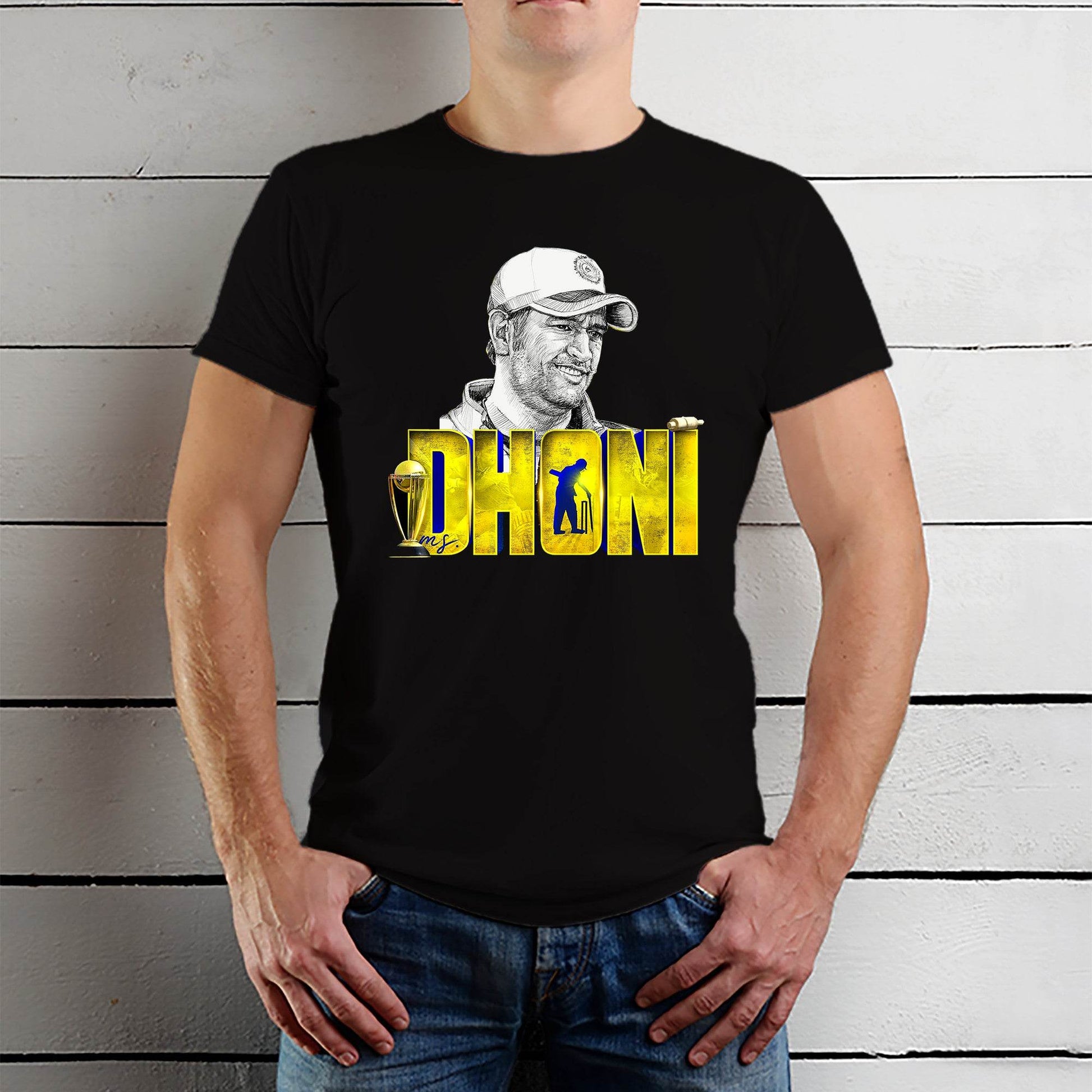 Ms Dhoni Photo Printed - Unisex Round Neck Regular Fit 100% Combed Cotton Half Sleeve T-Shirt - Mojilo Mart