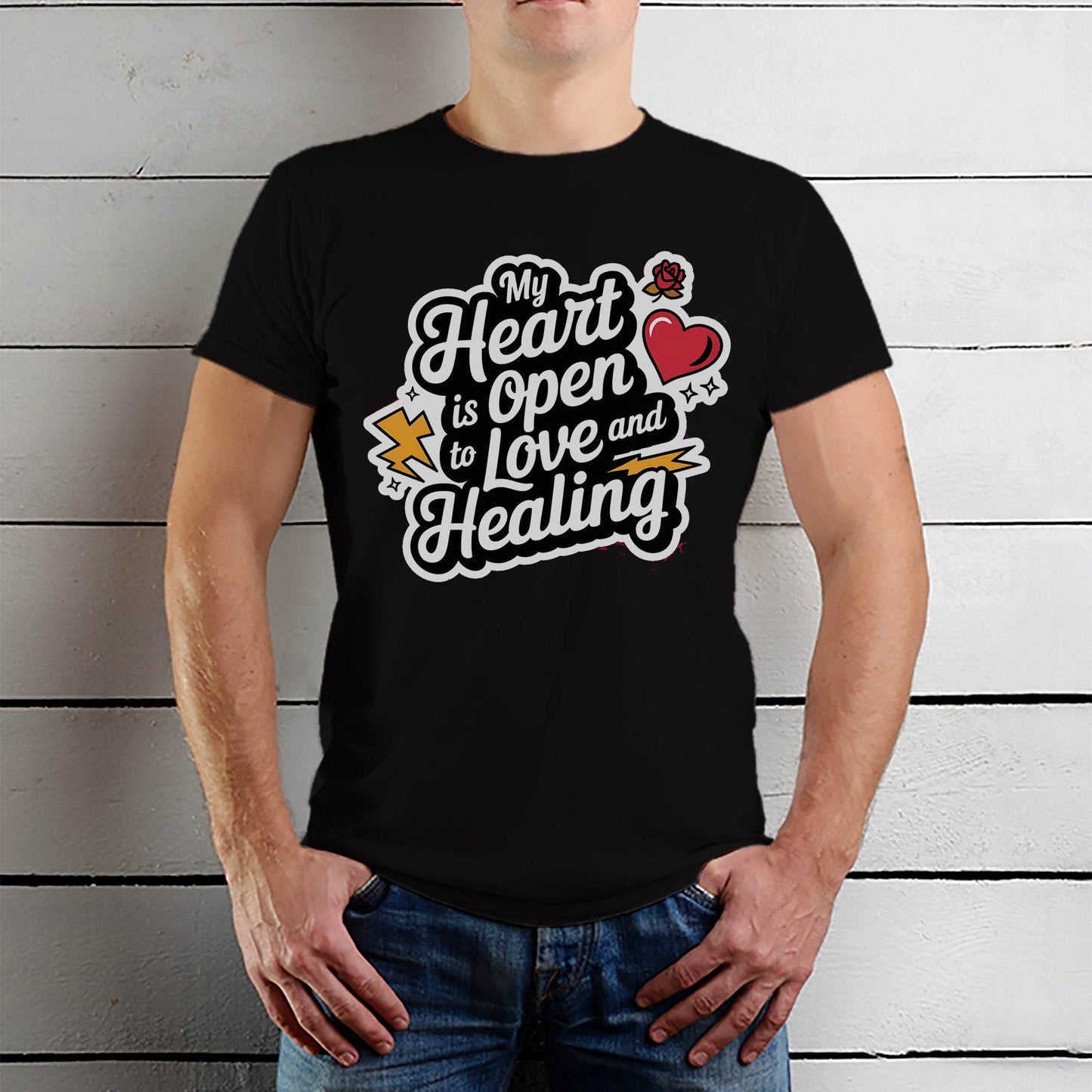 My Heart Is Open To Love And Healing - Unisex Round Neck Regular Fit 100% Combed Cotton Half Sleeve T-Shirt - Mojilo Mart