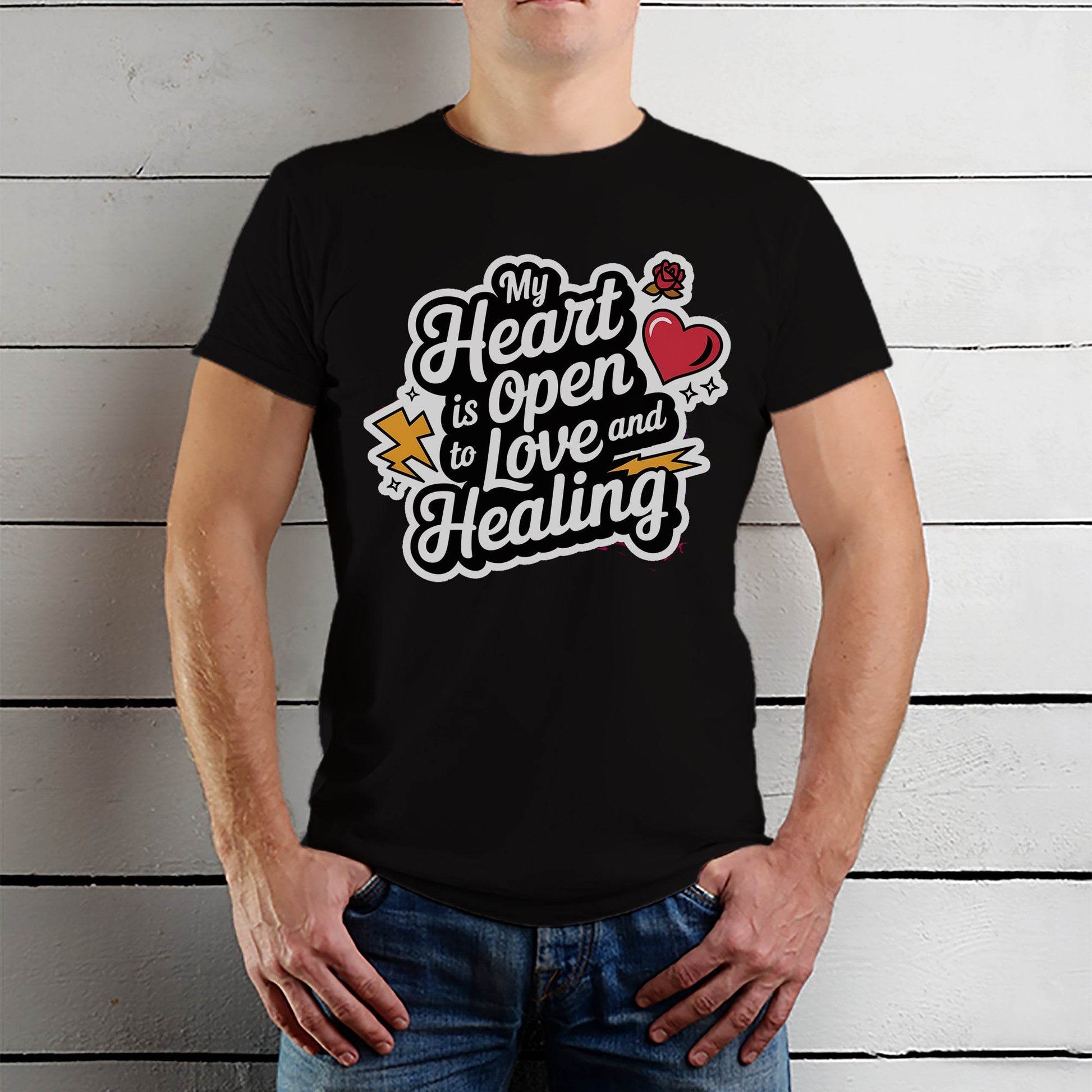 My Heart Is Open To Love And Healing - Unisex Round Neck Regular Fit 100% Combed Cotton Half Sleeve T-Shirt - Mojilo Mart