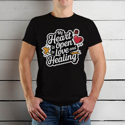My Heart Is Open To Love And Healing - Unisex Round Neck Regular Fit 100% Combed Cotton Half Sleeve T-Shirt - Mojilo Mart