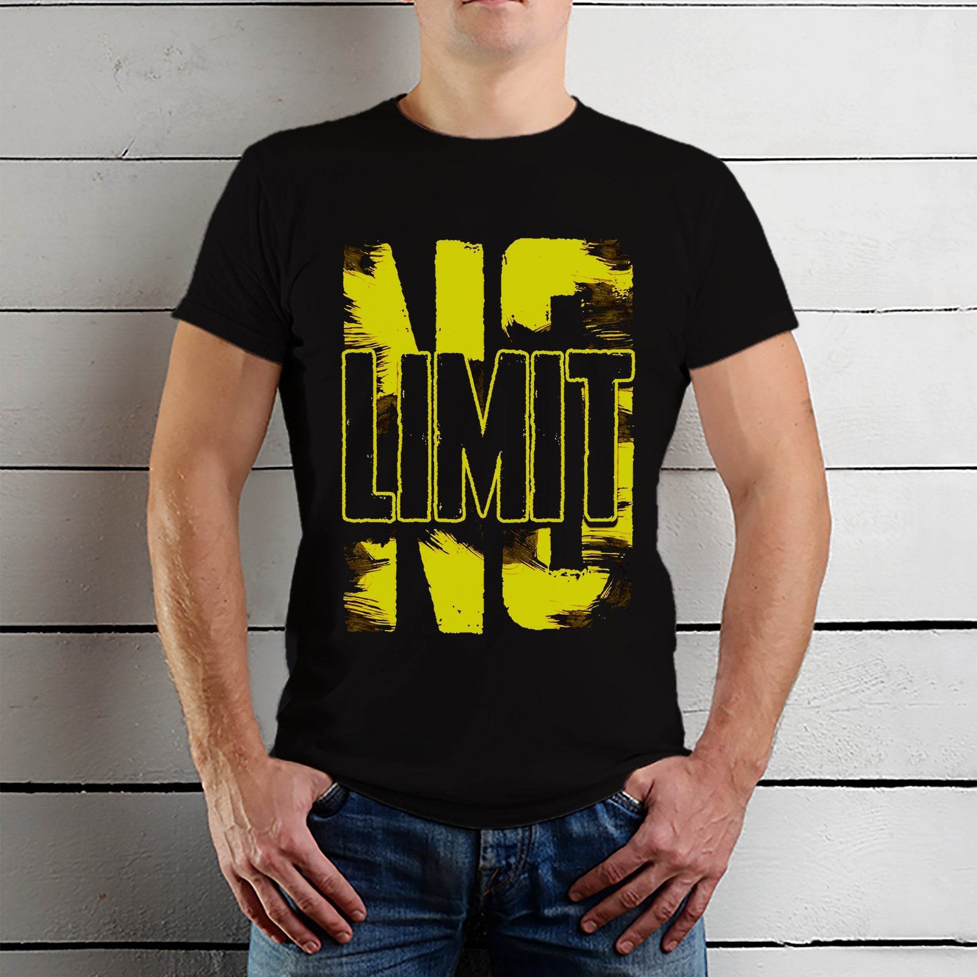 NO LIMIT Yellow - Unisex Round Neck Regular Fit 100% Combed Cotton Half Sleeve T-Shirt - Mojilo Mart