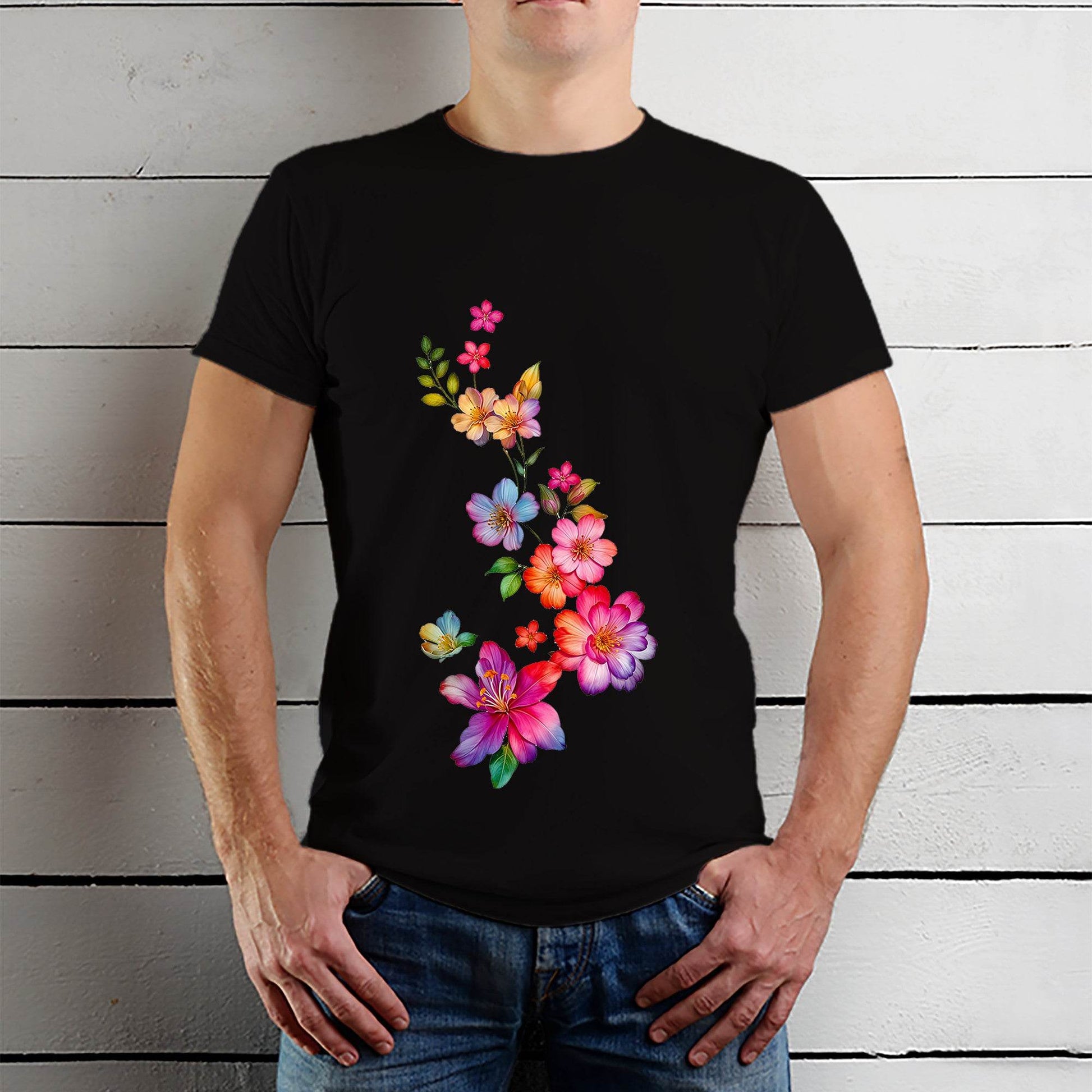 Nature Botany Vintage Flower - Unisex Round Neck Regular Fit 100% Combed Cotton Half Sleeve T-Shirt - Mojilo Mart