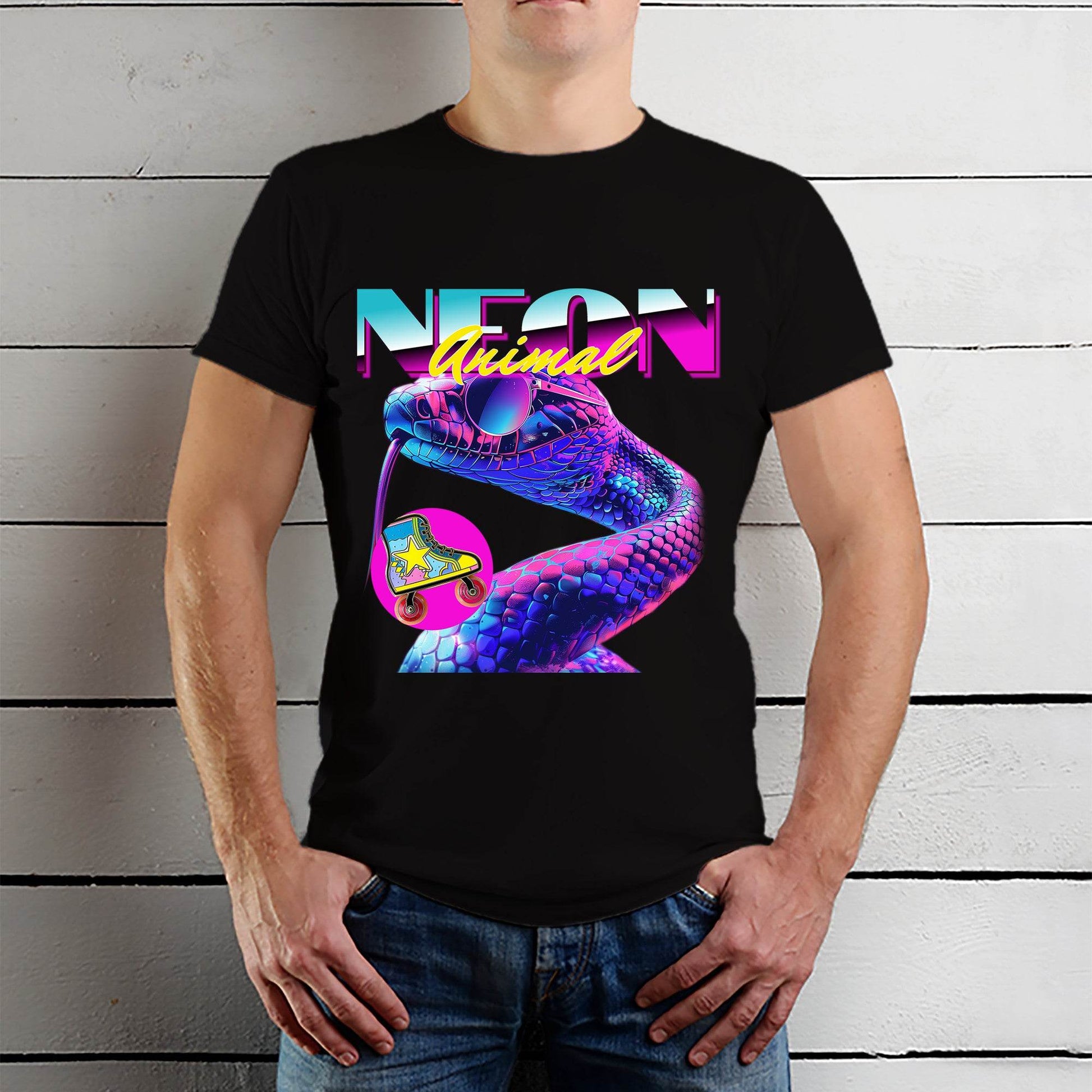 Neon Animal Snake - Unisex Round Neck Regular Fit 100% Combed Cotton Half Sleeve T-Shirt - Mojilo Mart
