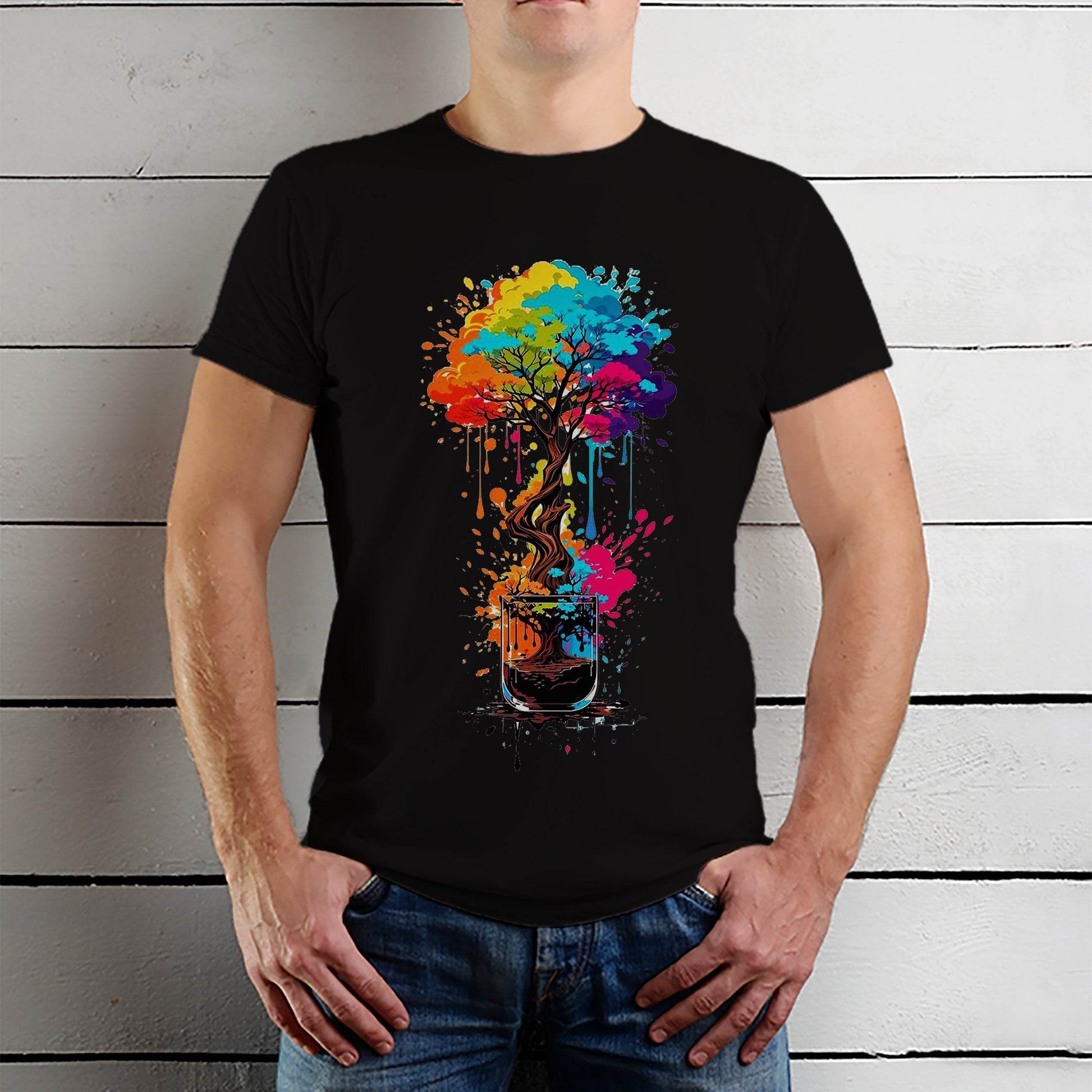 Paint Drip Tree Paint Splash Tree Of Life - Unisex Round Neck Regular Fit 100% Combed Cotton Half Sleeve T-Shirt - Mojilo Mart