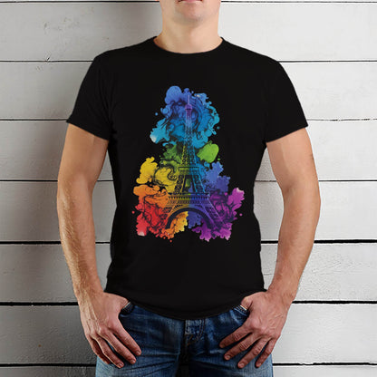 Paris Eiffel Tower Artistic Rainbow - Unisex Round Neck Regular Fit 100% Combed Cotton Half Sleeve T-Shirt - Mojilo Mart