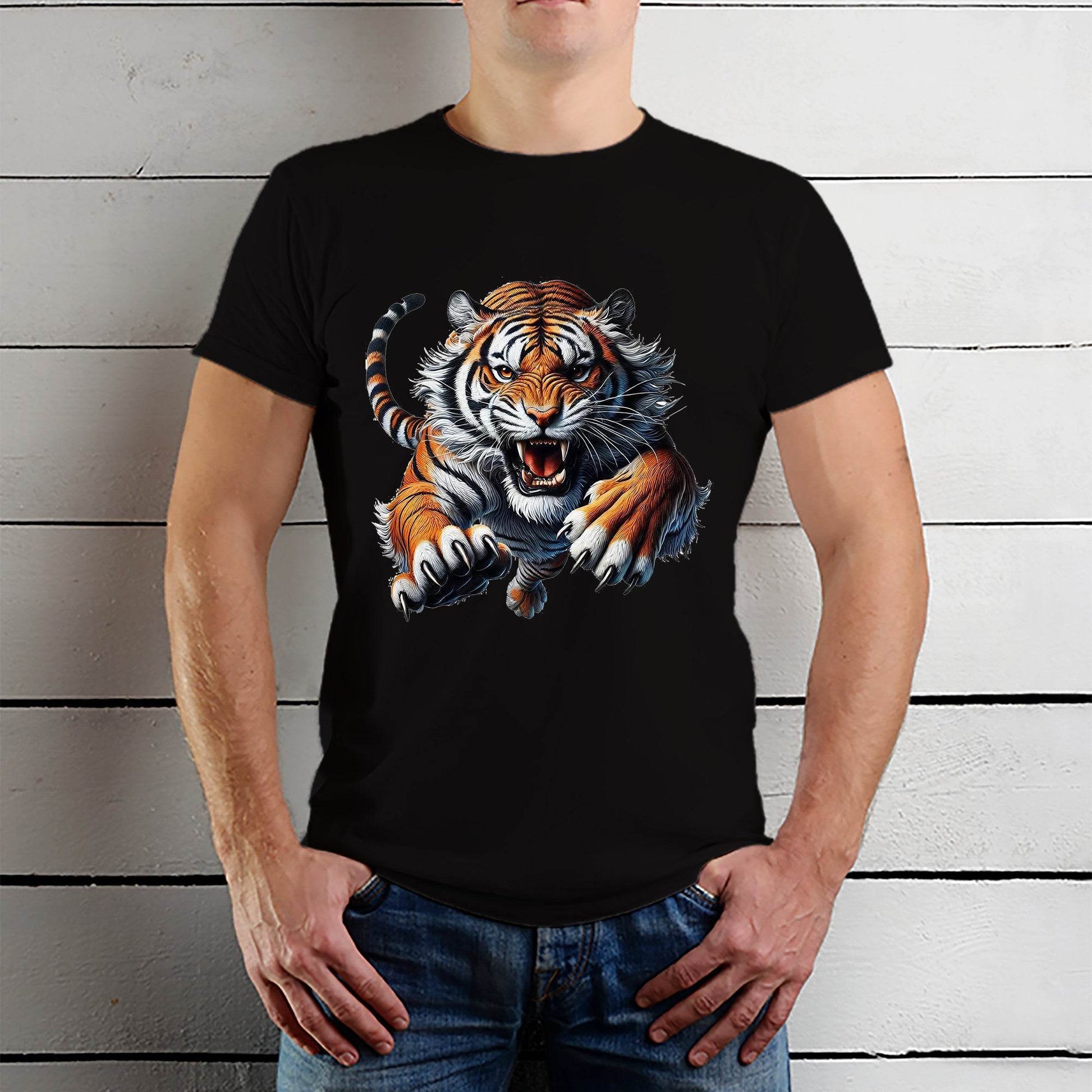 Particles Tiger Design - Unisex Round Neck Regular Fit 100% Combed Cotton Half Sleeve T-Shirt - Mojilo Mart