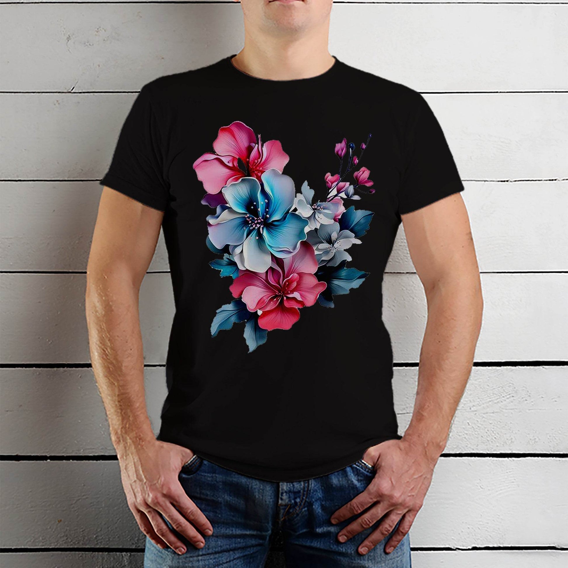Pink Fantasy Flowers - Unisex Round Neck Regular Fit 100% Combed Cotton Half Sleeve T-Shirt - Mojilo Mart