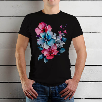 Pink Fantasy Flowers - Unisex Round Neck Regular Fit 100% Combed Cotton Half Sleeve T-Shirt - Mojilo Mart