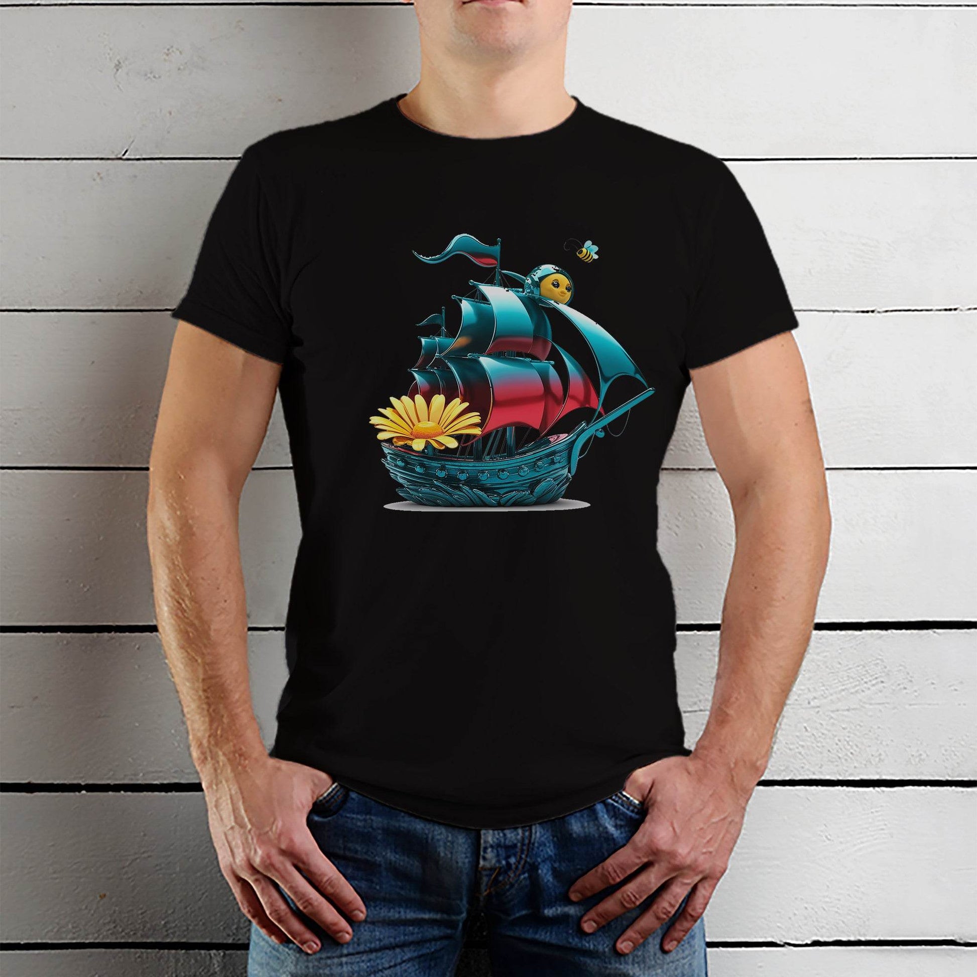 Pirate Ship - Unisex Round Neck Regular Fit 100% Combed Cotton Half Sleeve T-Shirt (Copy) - Mojilo Mart