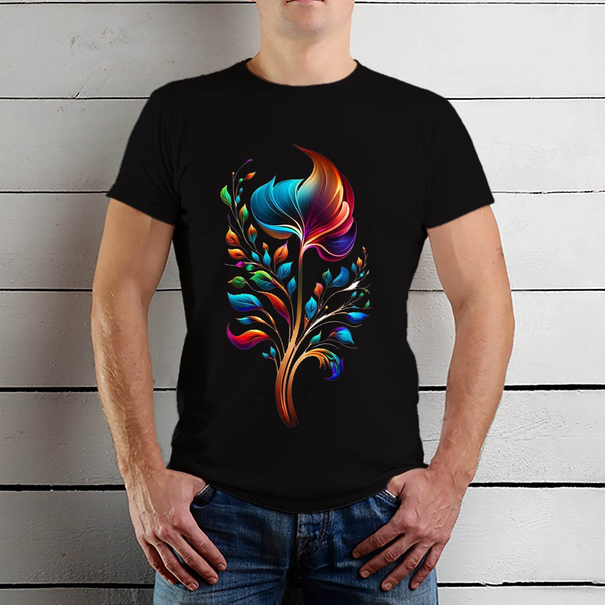Pretty Flower in Night with Fire - Unisex Round Neck Regular Fit 100% Combed Cotton Half Sleeve T-Shirt - Mojilo Mart