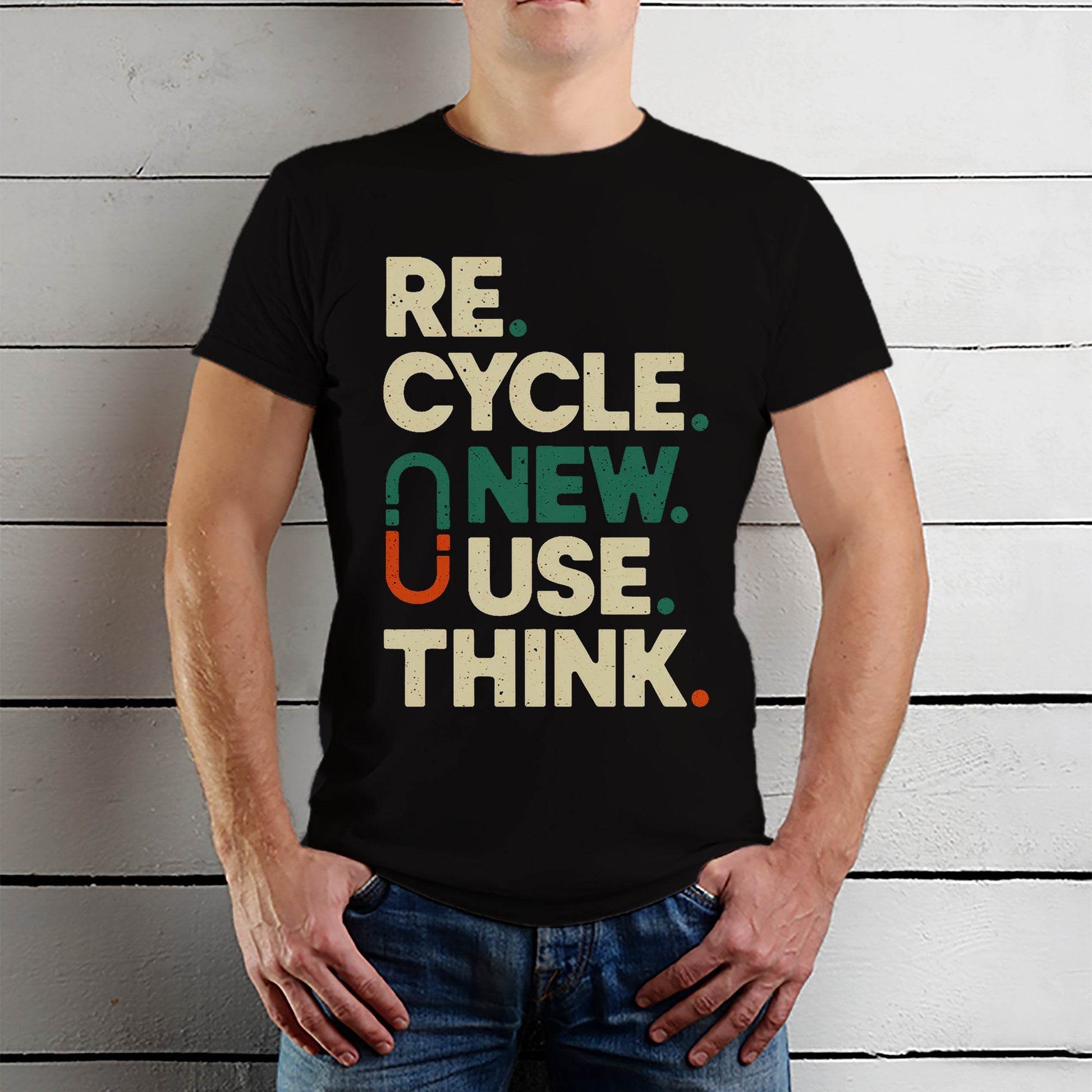 RE CYCLE NEW USE THINK - Unisex Round Neck Regular Fit 100% Combed Cotton Half Sleeve T-Shirt - Mojilo Mart
