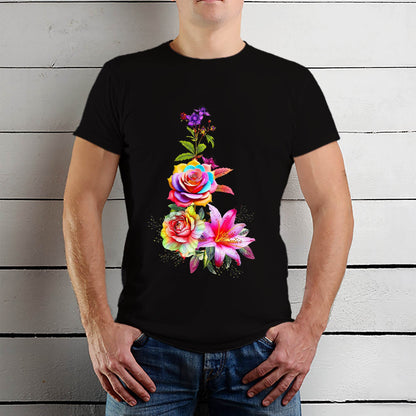 Radiant Rose Tee Psychedelic Floral - Unisex Round Neck Regular Fit 100% Combed Cotton Half Sleeve T-Shirt - Mojilo Mart