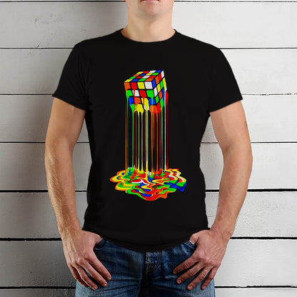 Rainbow Abstraction Melted Rubix Cube - Unisex Round Neck Regular Fit 100% Combed Cotton Half Sleeve T-Shirt - Mojilo Mart