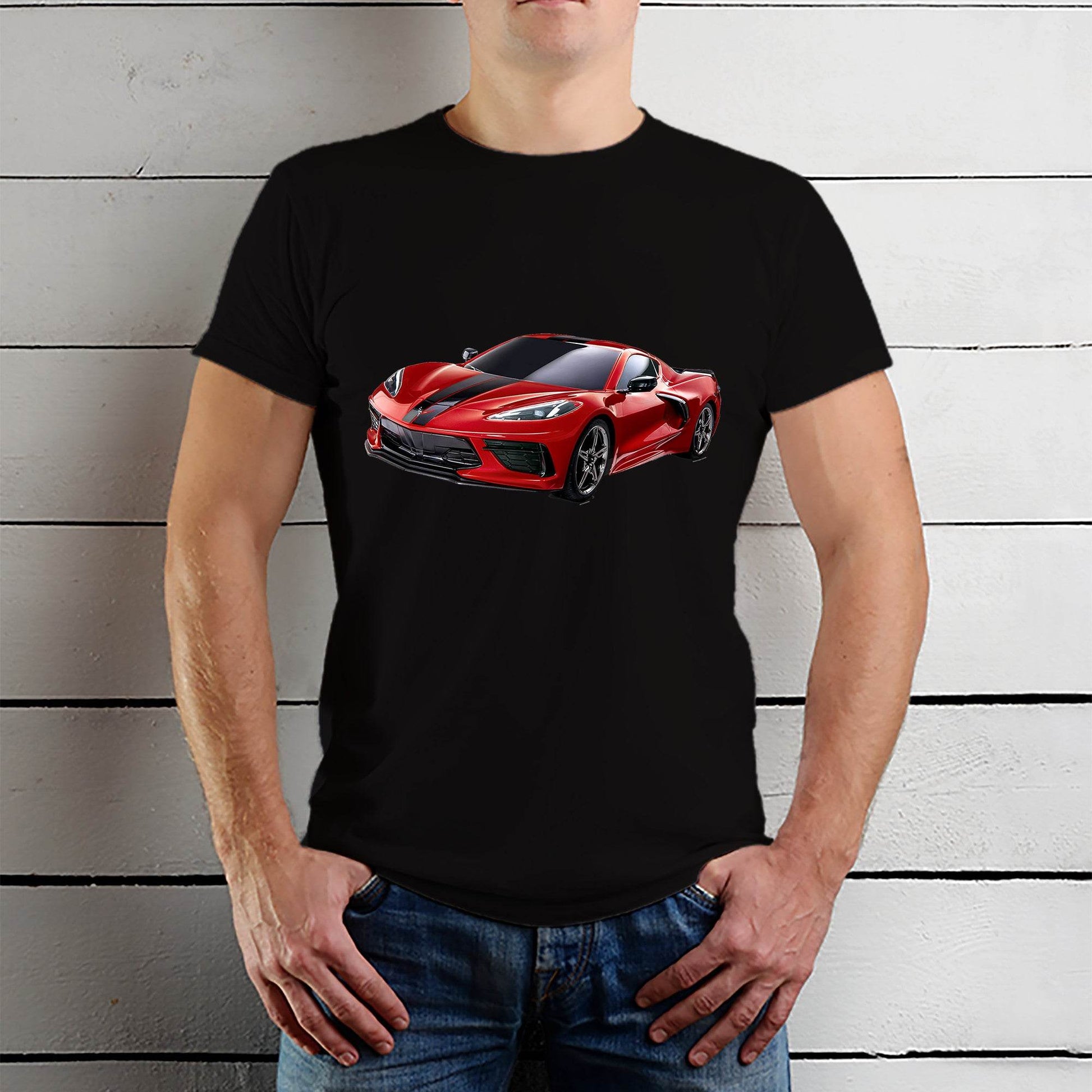 Red Chevy 'Vette C8 Mid Engine - Unisex Round Neck Regular Fit 100% Combed Cotton Half Sleeve T-Shirt - Mojilo Mart