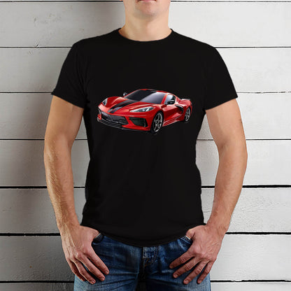 Red Chevy 'Vette C8 Mid Engine - Unisex Round Neck Regular Fit 100% Combed Cotton Half Sleeve T-Shirt - Mojilo Mart