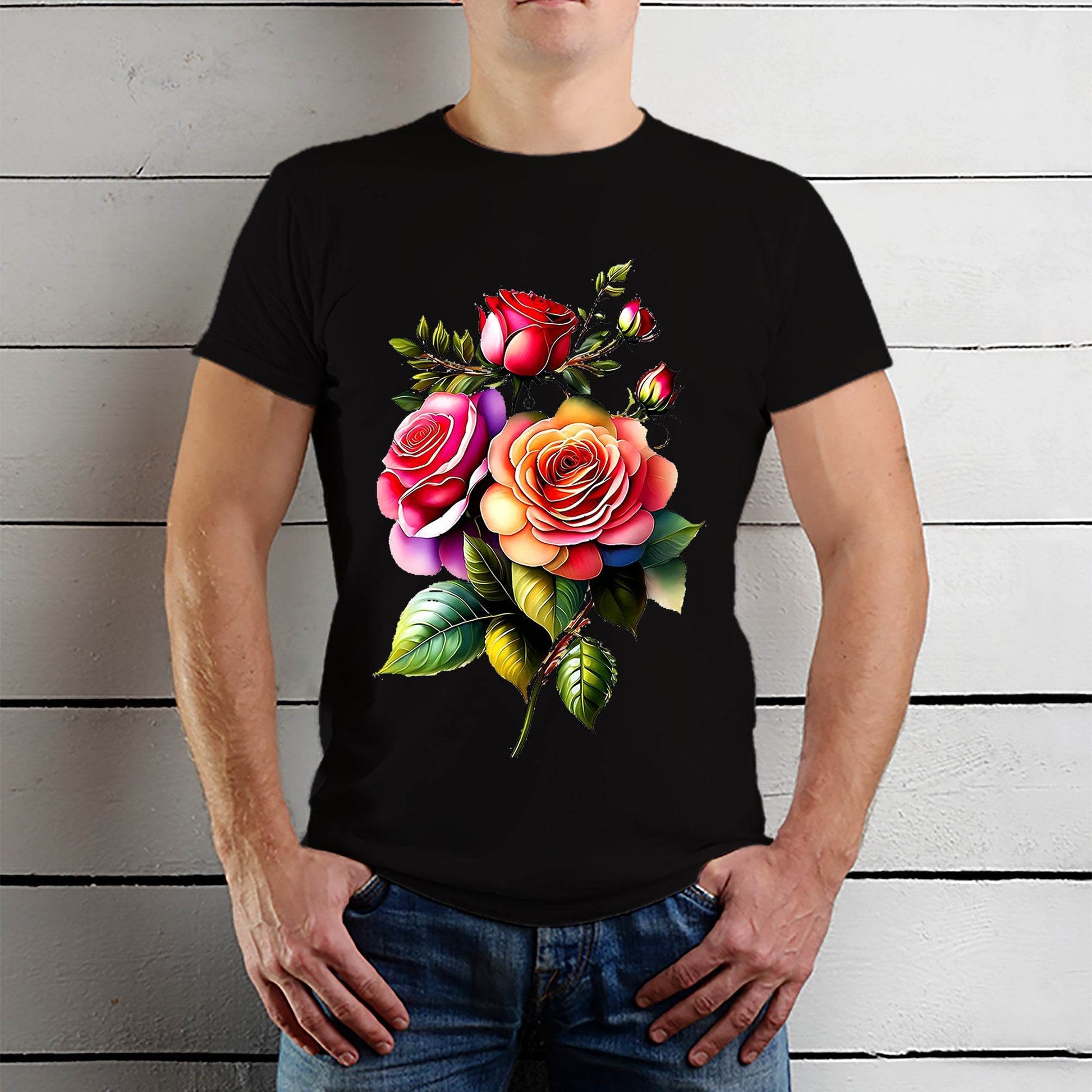 Red Rose Graphic - Unisex Round Neck Regular Fit 100% Combed Cotton Half Sleeve T-Shirt - Mojilo Mart