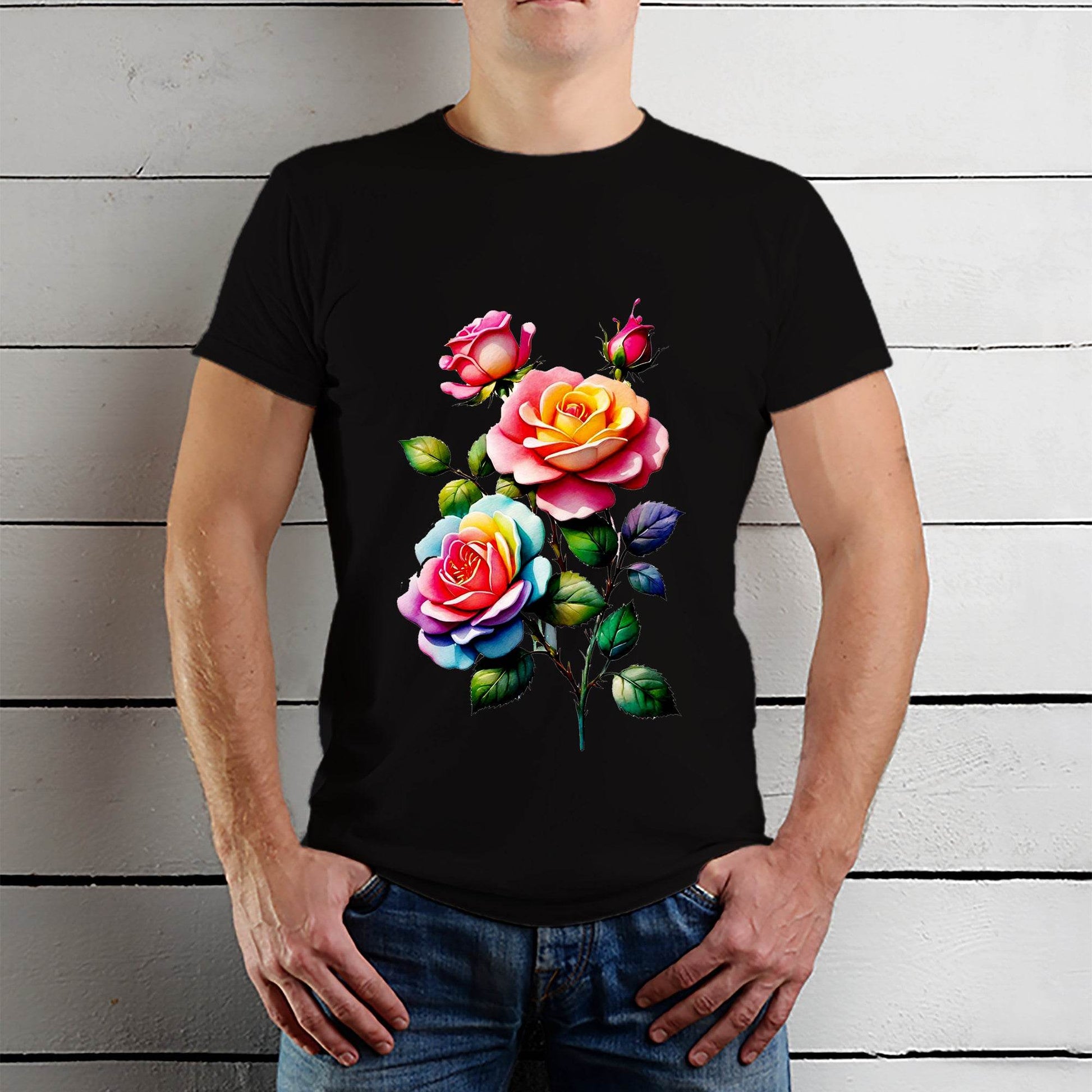 Rose Flowers Colors - Unisex Round Neck Regular Fit 100% Combed Cotton Half Sleeve T-Shirt - Mojilo Mart