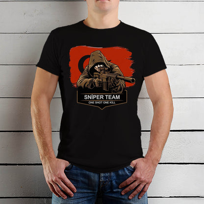 SNIPER TEAM ONE SHOT ONE K?LL - Unisex Round Neck Regular Fit 100% Combed Cotton Half Sleeve T-Shirt - Mojilo Mart