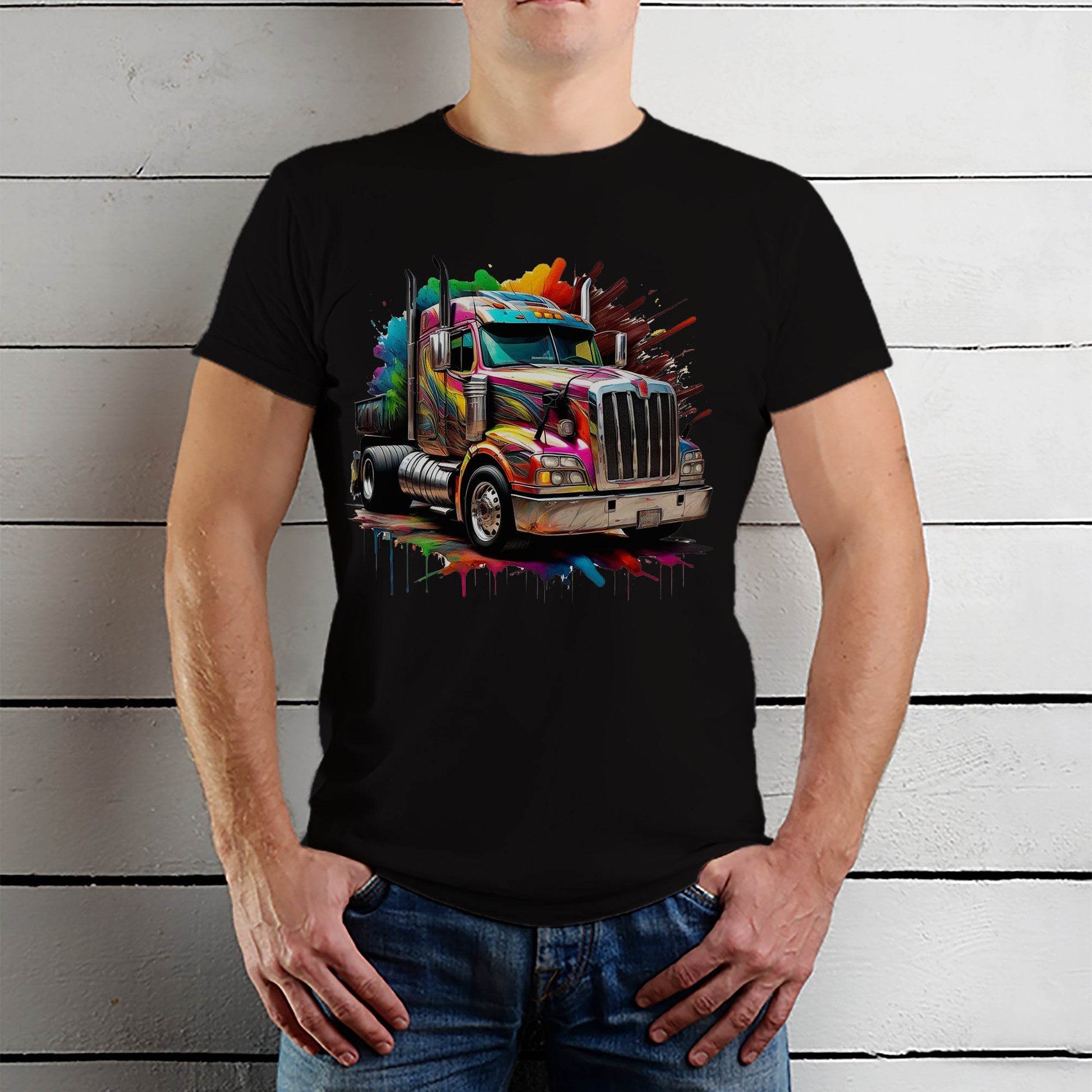 Semi Truck Paint Splatter Graphic - Unisex Round Neck Regular Fit 100% Combed Cotton Half Sleeve T-Shirt - Mojilo Mart