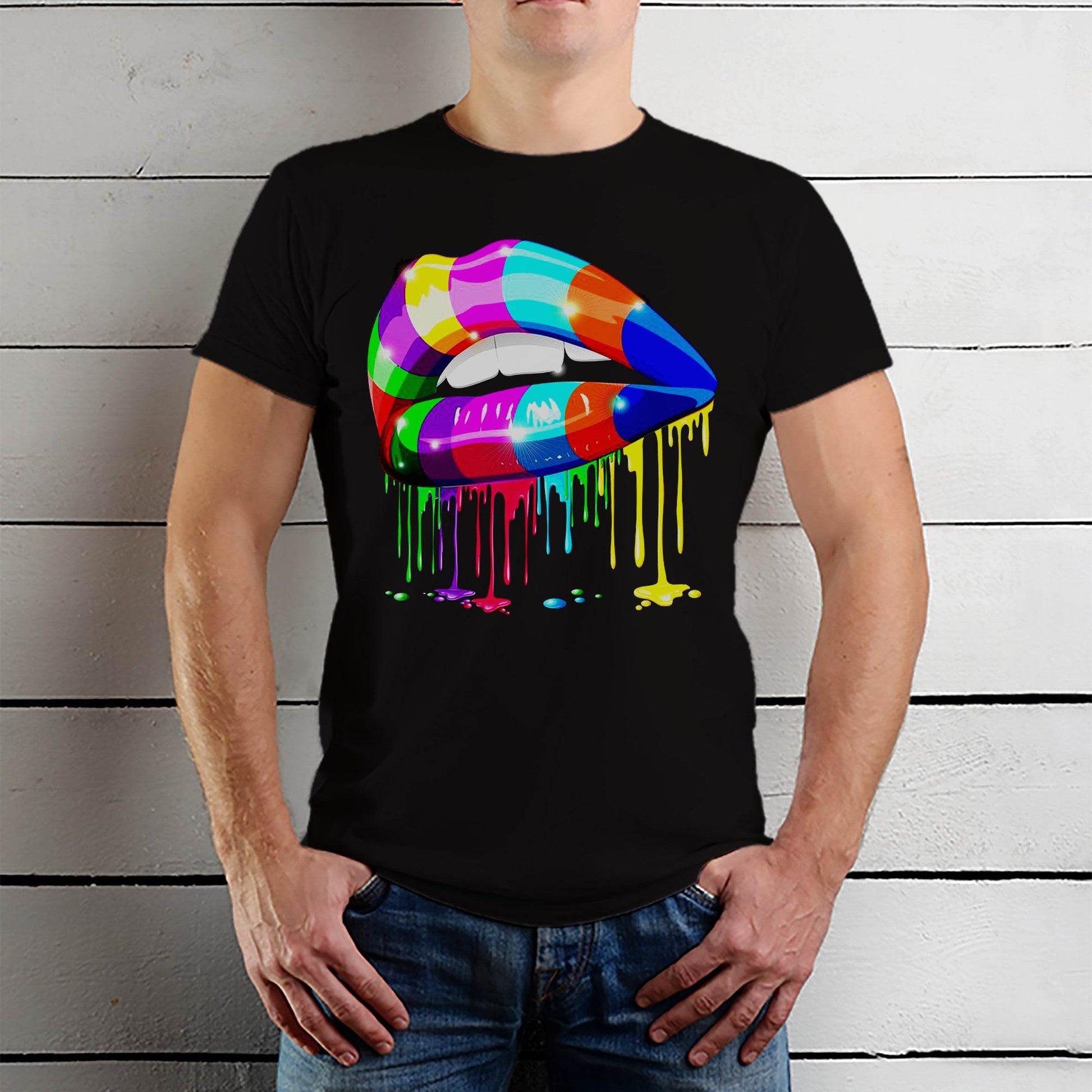 Sensual Lips Psychedelic - Unisex Round Neck Regular Fit 100% Combed Cotton Half Sleeve T-Shirt - Mojilo Mart