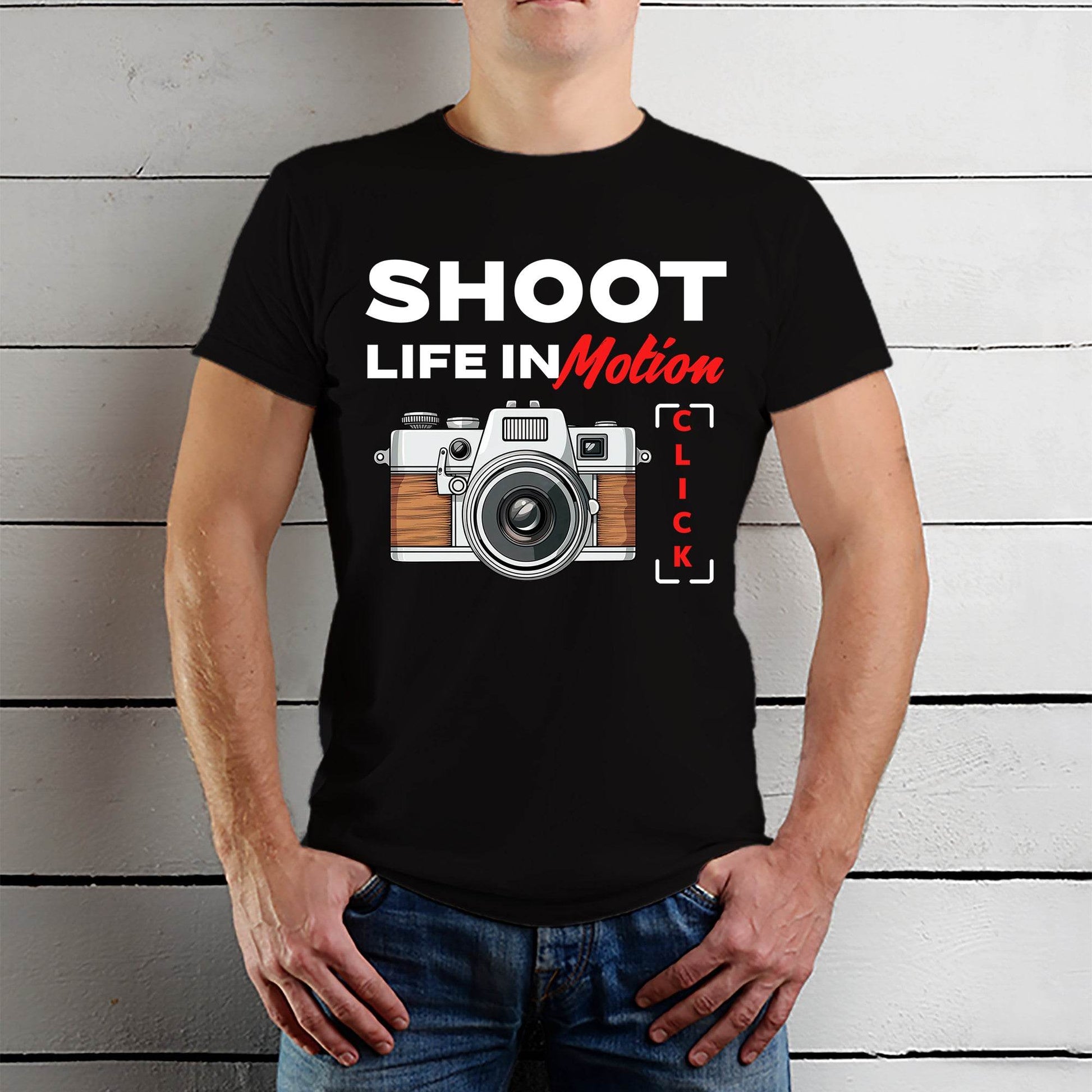 Shoot Life In Motion Click - Unisex Round Neck Regular Fit 100% Combed Cotton Half Sleeve T-Shirt - Mojilo Mart