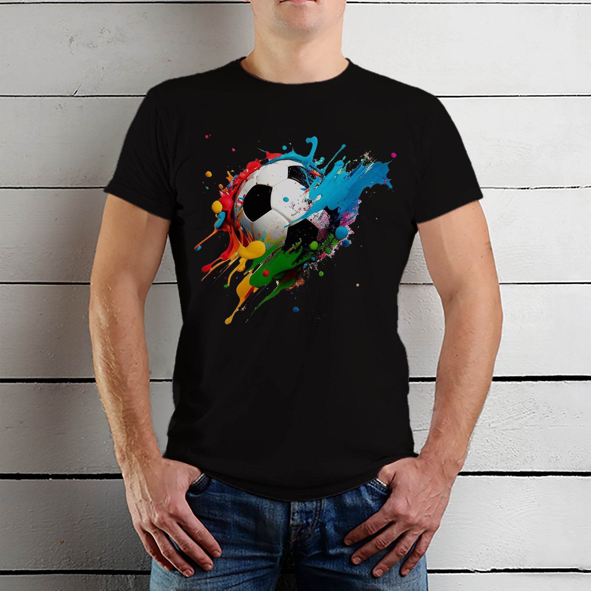 Soccer ball paint splash player team sports - Unisex Round Neck Regular Fit 100% Combed Cotton Half Sleeve T-Shirt - Mojilo Mart