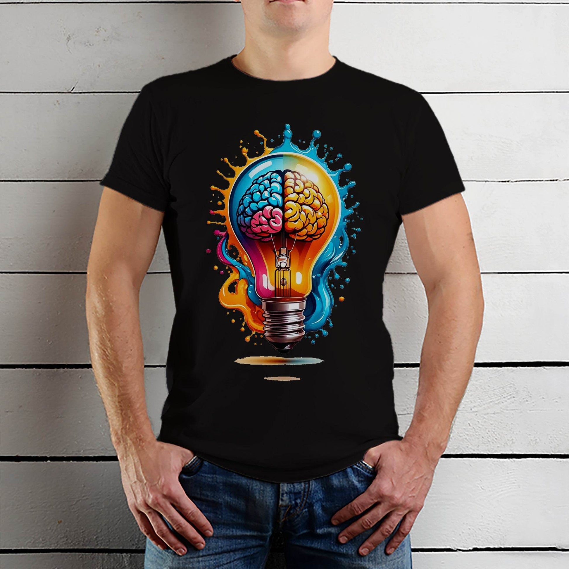 Spark Your Genius Colorful Brain Light Bulb - Unisex Round Neck Regular Fit 100% Combed Cotton Half Sleeve T-Shirt - Mojilo Mart