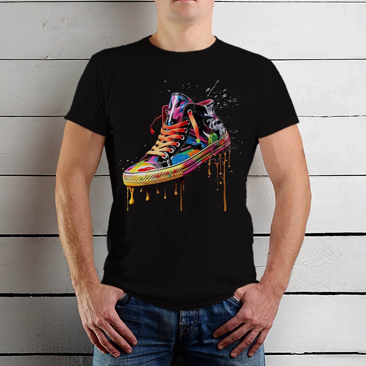 Splash Shoe Art Colorful Shoe Digital - Unisex Round Neck Regular Fit 100% Combed Cotton Half Sleeve T-Shirt - Mojilo Mart