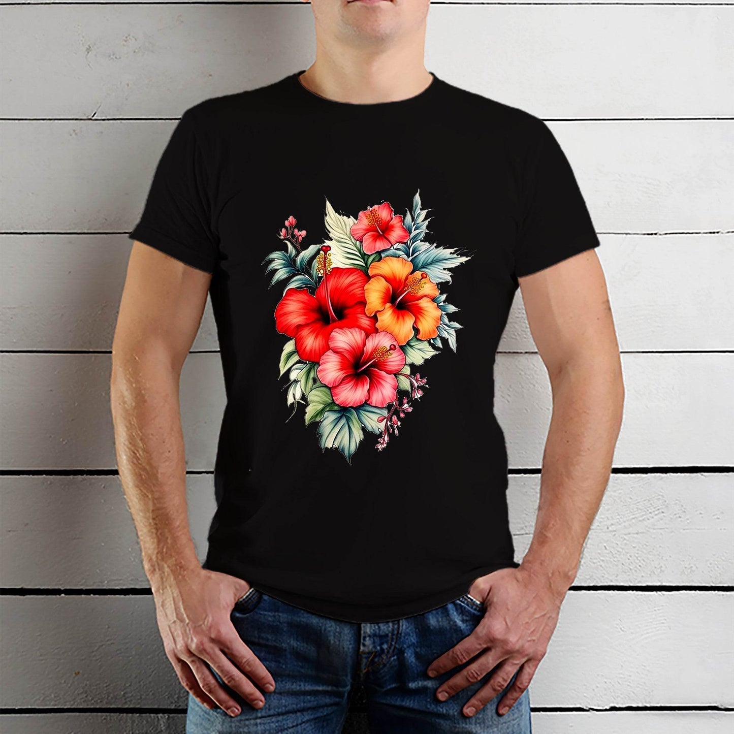 Stunning Tropical Hibiscus Flower - Unisex Round Neck Regular Fit 100% Combed Cotton Half Sleeve T-Shirt - Mojilo Mart