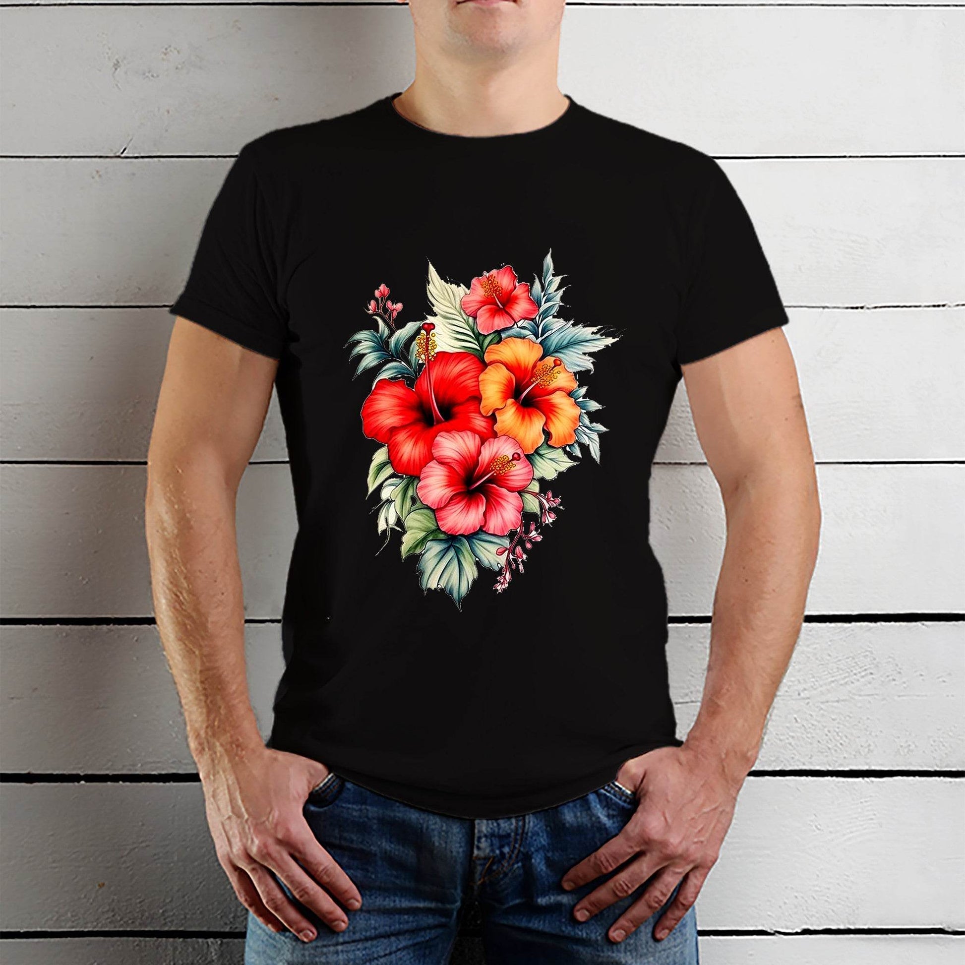 Stunning Tropical Hibiscus Flower - Unisex Round Neck Regular Fit 100% Combed Cotton Half Sleeve T-Shirt - Mojilo Mart