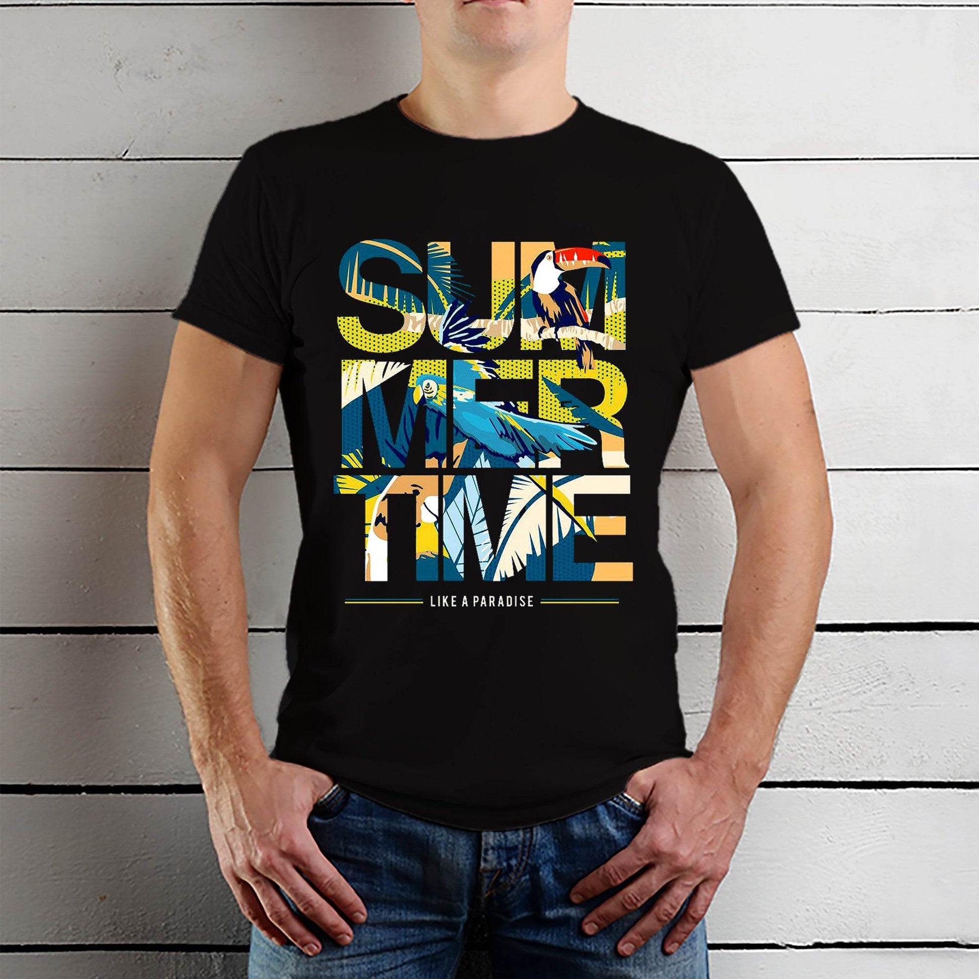 Summer Time Like A Paradise - Unisex Round Neck Regular Fit 100% Combed Cotton Half Sleeve T-Shirt - Mojilo Mart