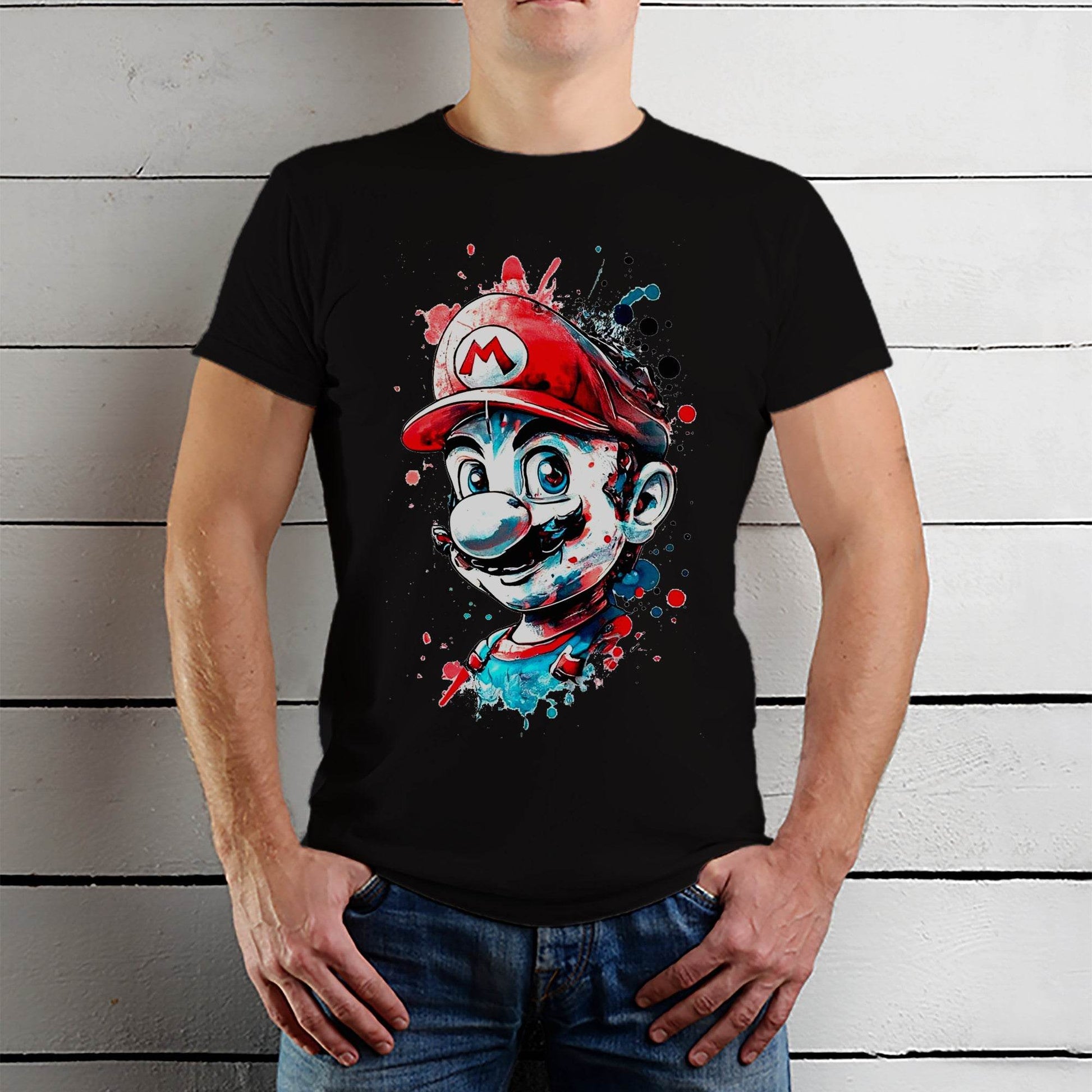 Super Mario minimalistic ink drawing style - Unisex Round Neck Regular Fit 100% Combed Cotton Half Sleeve T-Shirt - Mojilo Mart