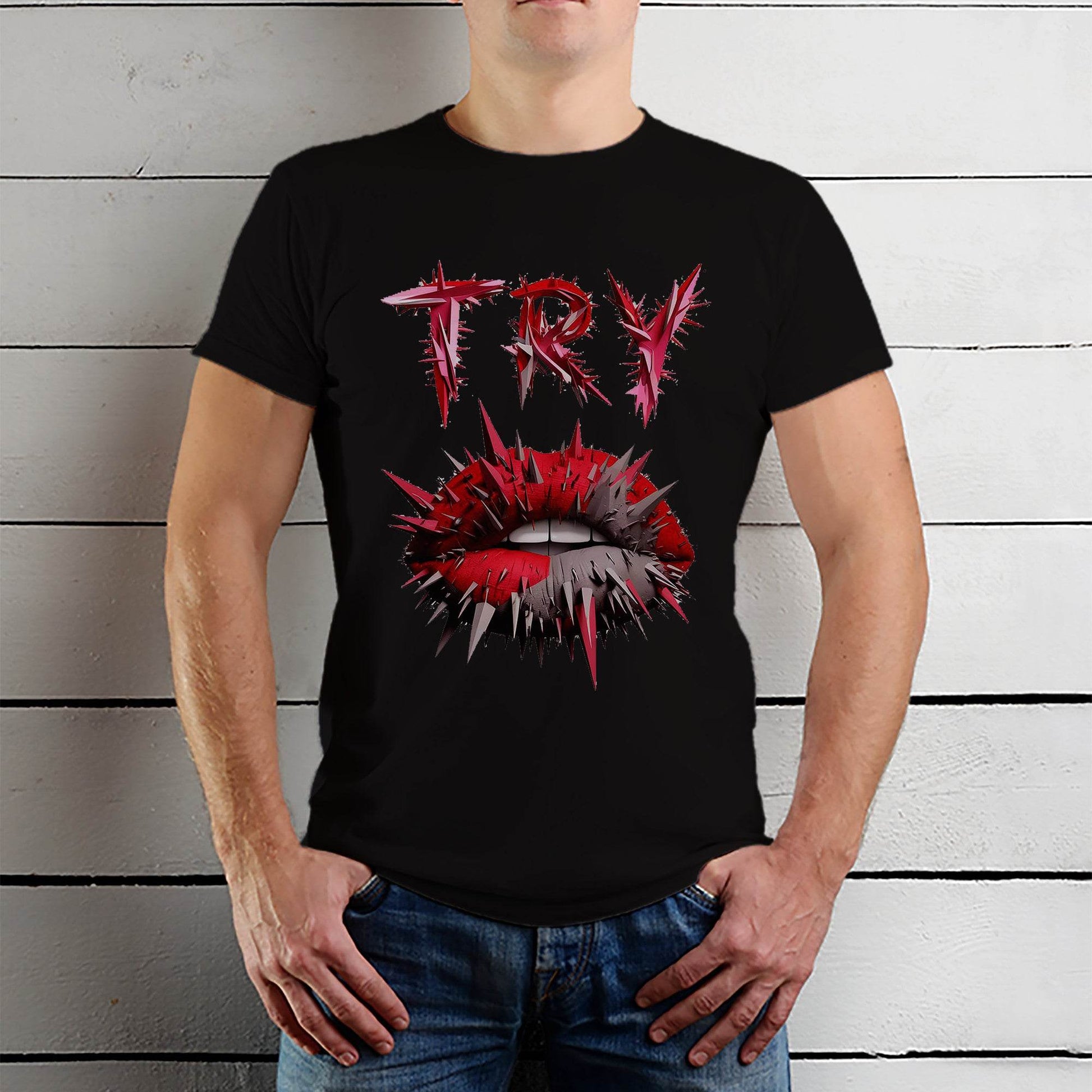 TRY lips - Unisex Round Neck Regular Fit 100% Combed Cotton Half Sleeve T-Shirt - Mojilo Mart