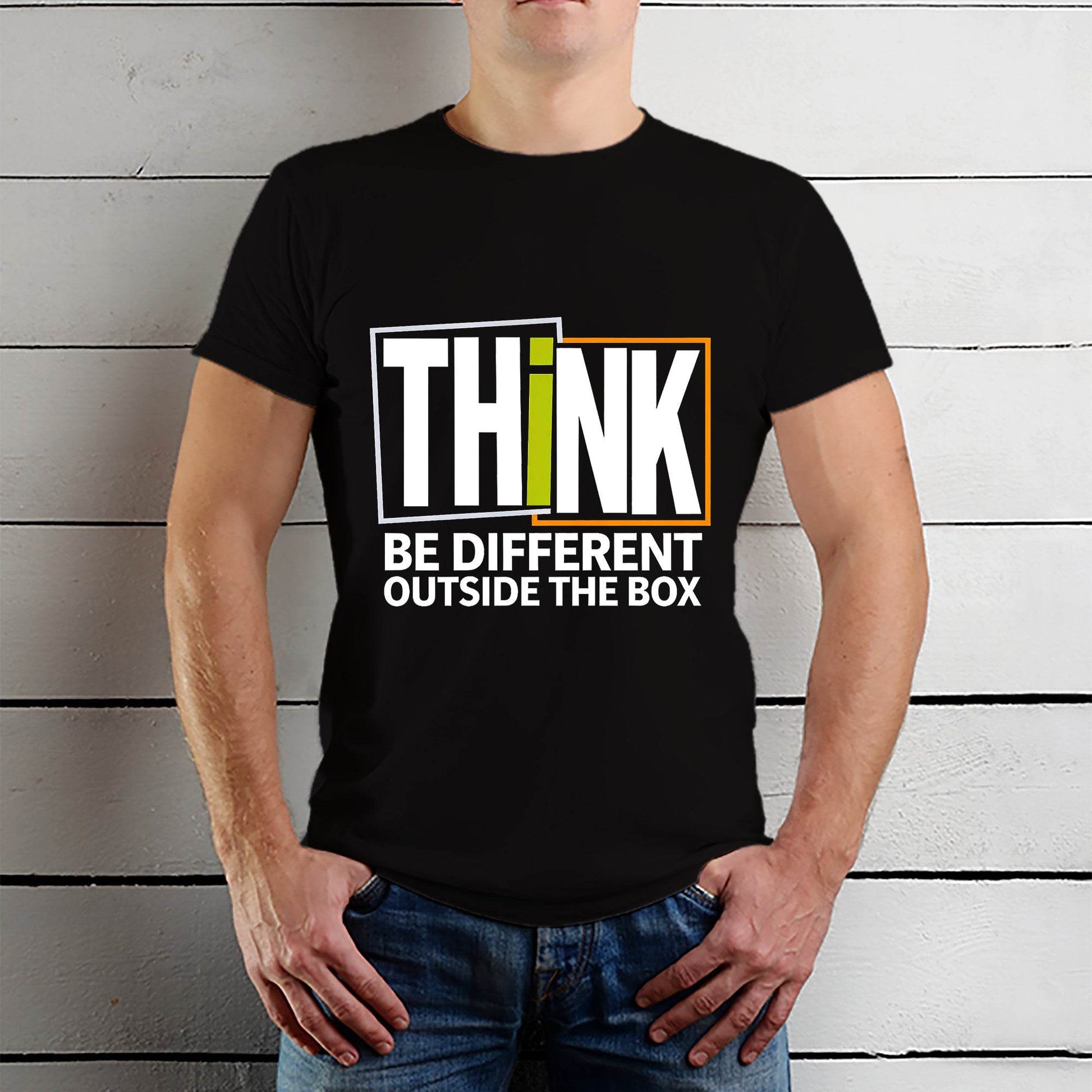 Think Be Different Outside The Box - Unisex Round Neck Regular Fit 100% Combed Cotton Half Sleeve T-Shirt - Mojilo Mart