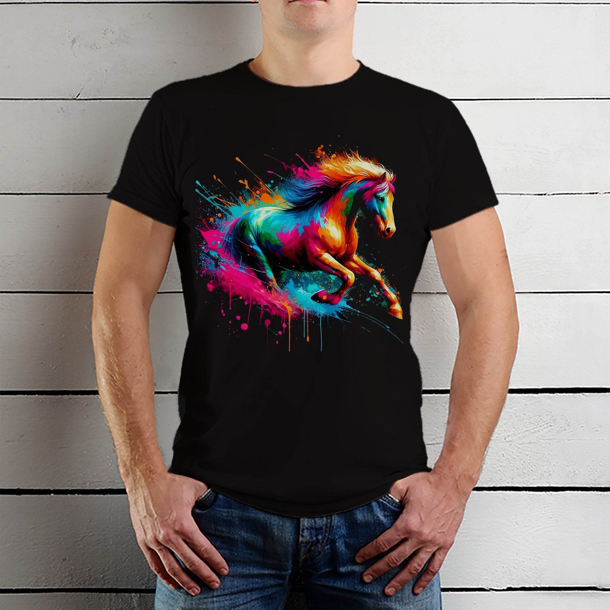 Thoroughbred Horse Lover Splash Art - Unisex Round Neck Regular Fit 100% Combed Cotton Half Sleeve T-Shirt - Mojilo Mart