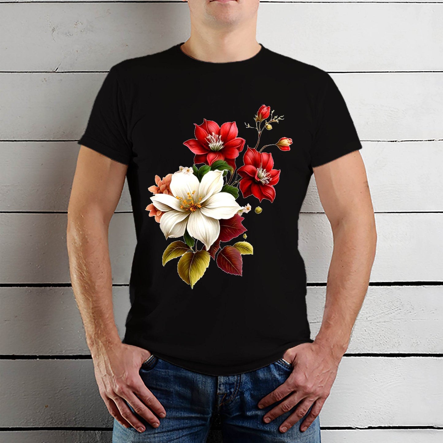 Threadflix Simply Flowers - Unisex Round Neck Regular Fit 100% Combed Cotton Half Sleeve T-Shirt - Mojilo Mart