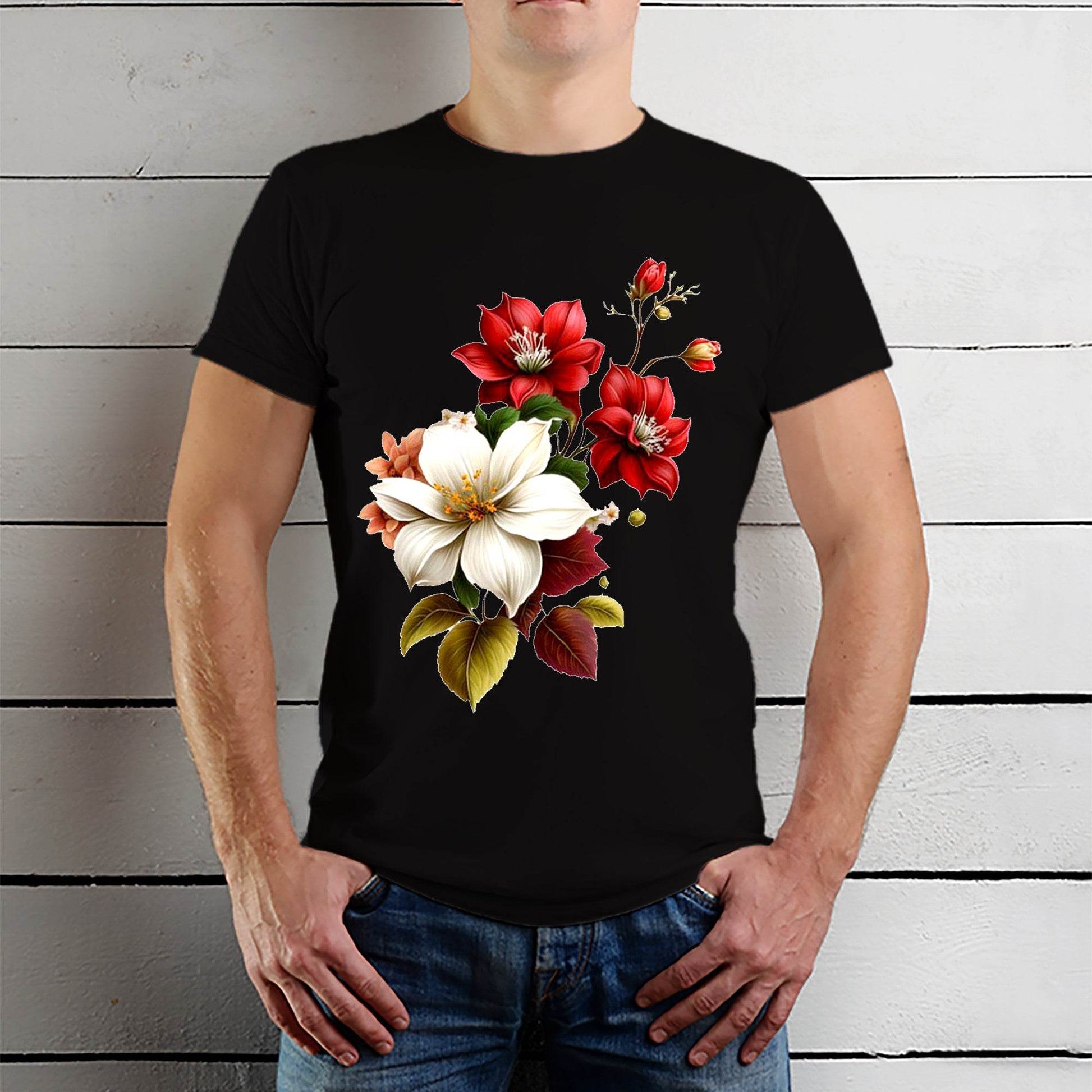 Threadflix Simply Flowers - Unisex Round Neck Regular Fit 100% Combed Cotton Half Sleeve T-Shirt - Mojilo Mart