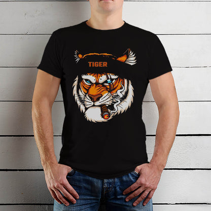 Tiger Head Wearing Bandana While Smoking - Unisex Round Neck Regular Fit 100% Combed Cotton Half Sleeve T-Shirt - Mojilo Mart