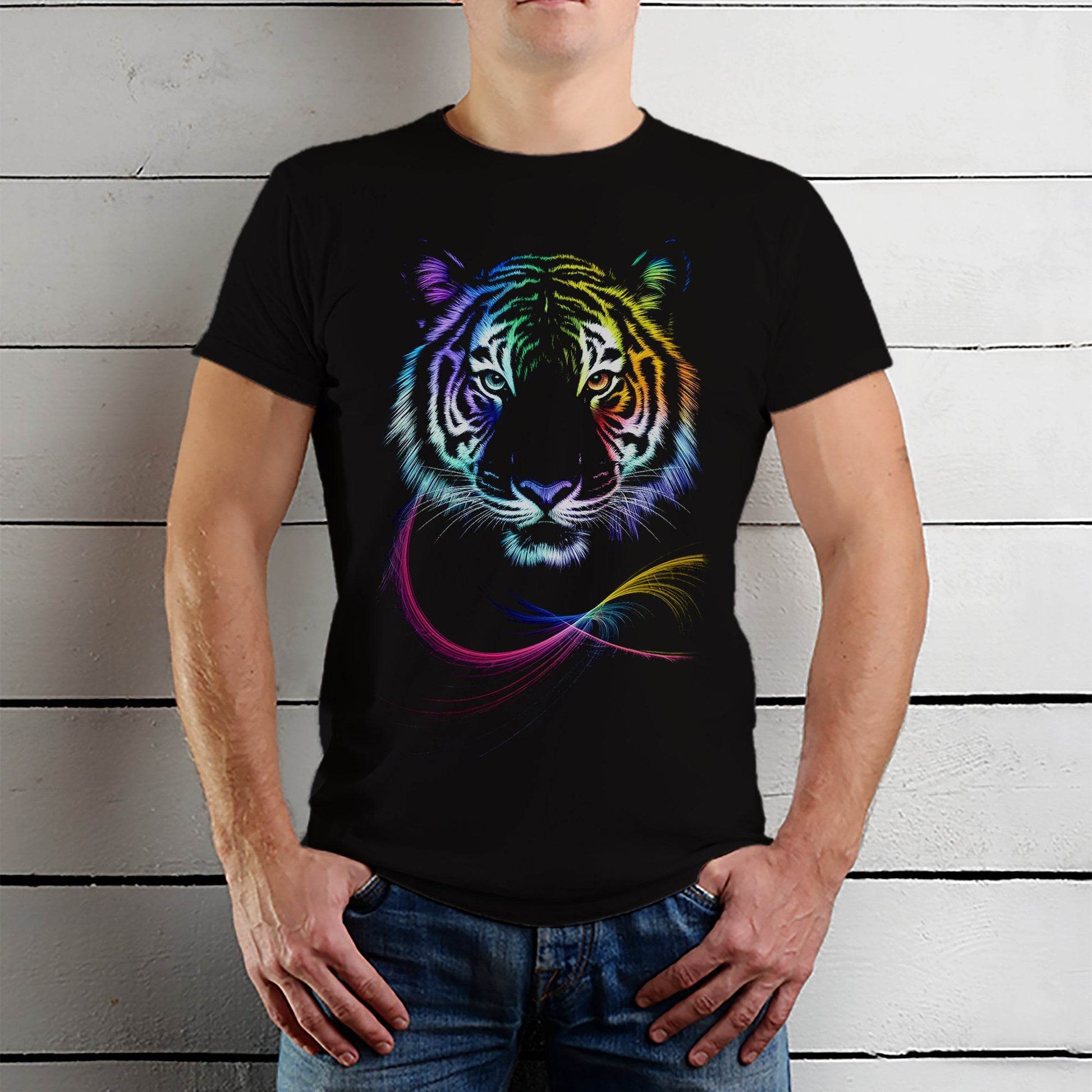 Tiger in neon colors - Unisex Round Neck Regular Fit 100% Combed Cotton Half Sleeve T-Shirt - Mojilo Mart
