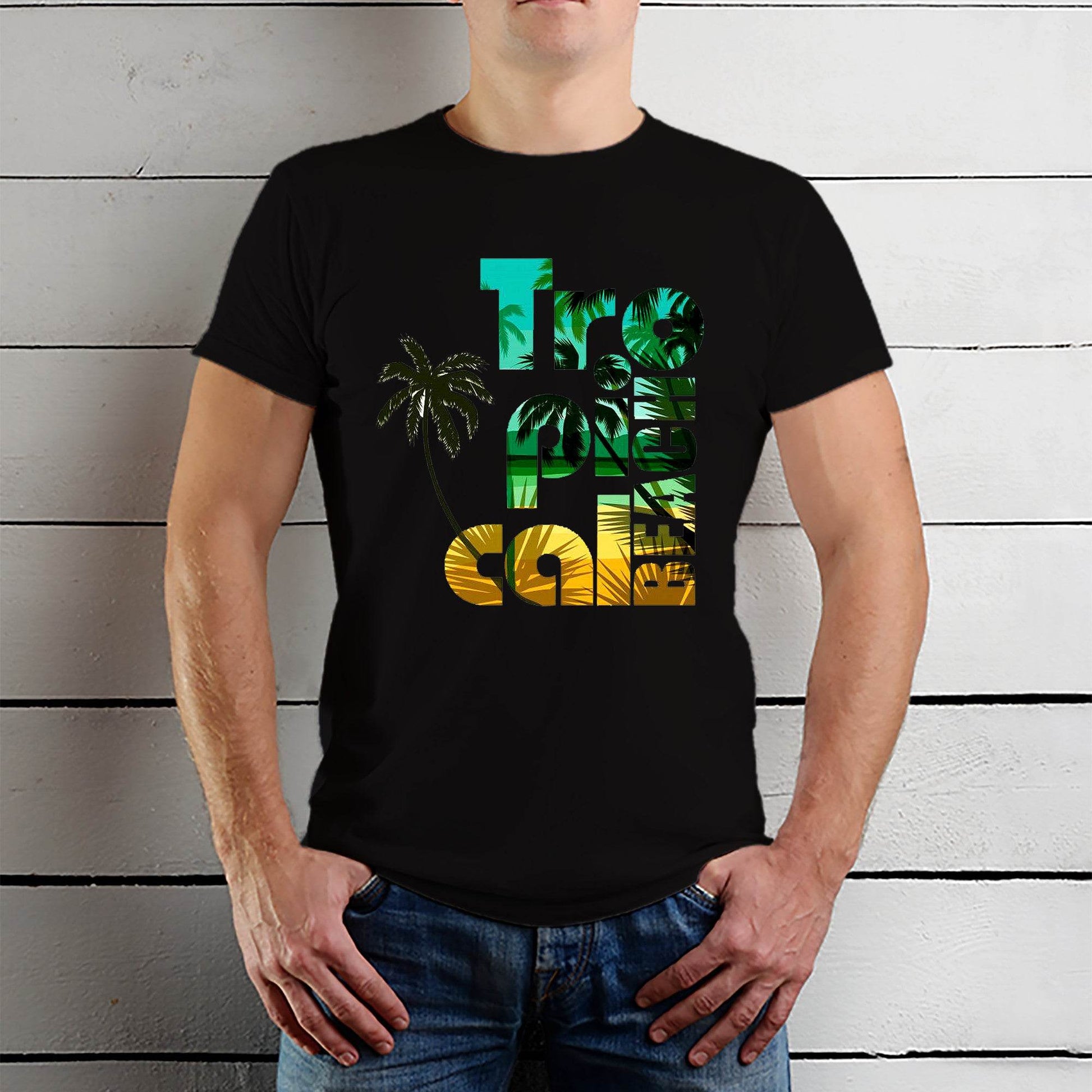 Tropical Beach TShirt, Summer Holiday TShirt - Unisex Round Neck Regular Fit 100% Combed Cotton Half Sleeve T-Shirt - Mojilo Mart